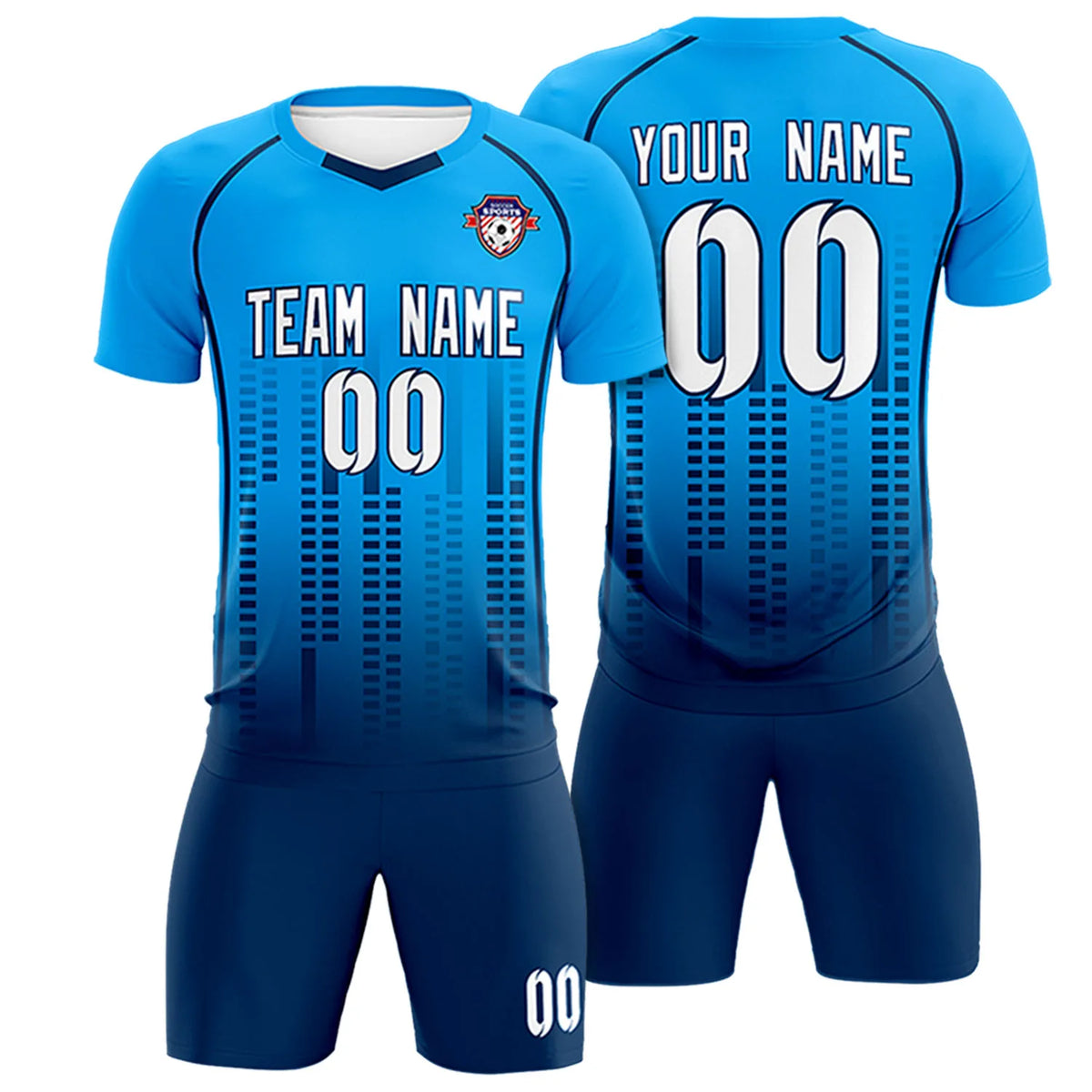 Custom Powder Blue-Navy Printing Outdoor Tracksuit Soccer Sets Jersey