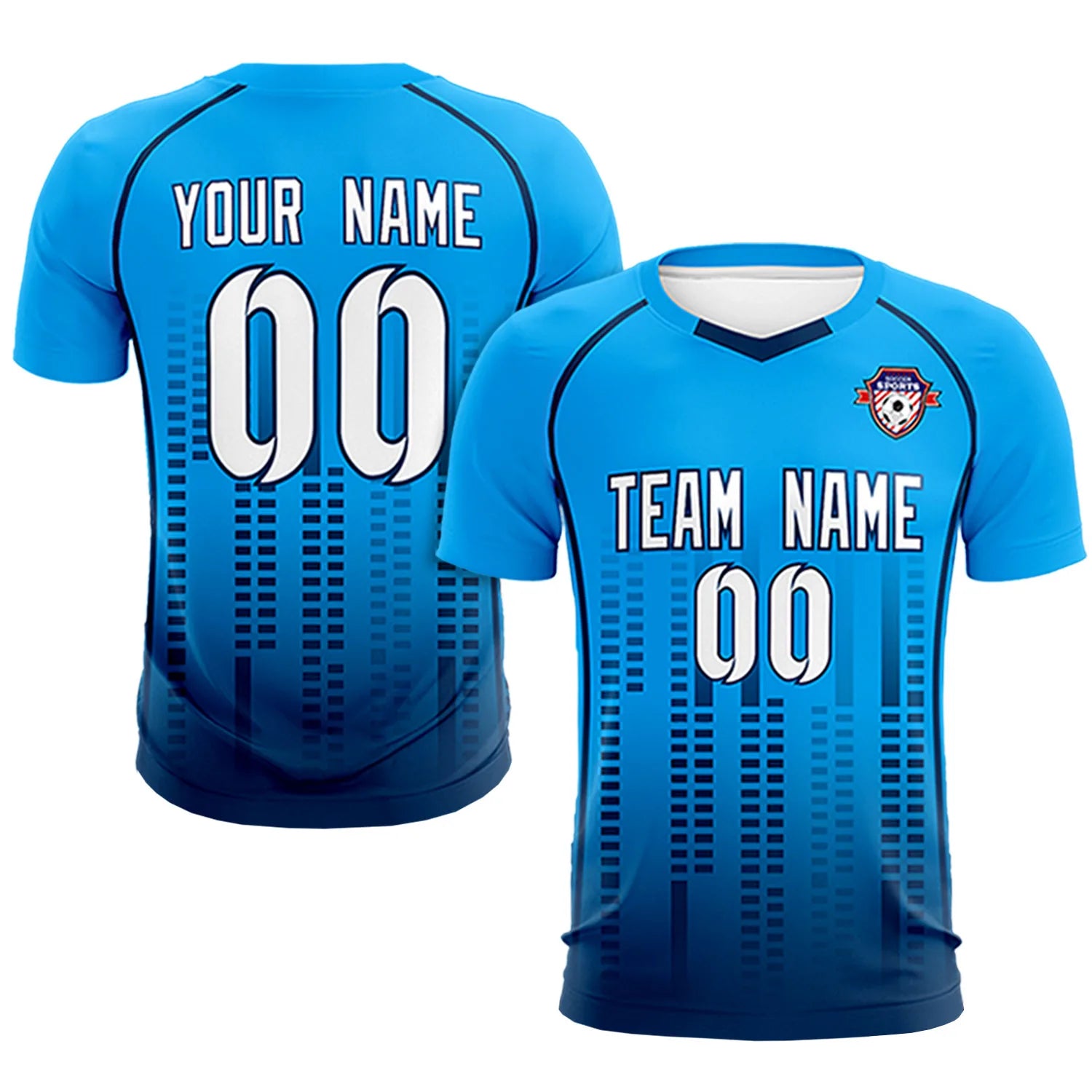 Custom Powder Blue-Navy Printing Outdoor Tracksuit Soccer Sets Jersey