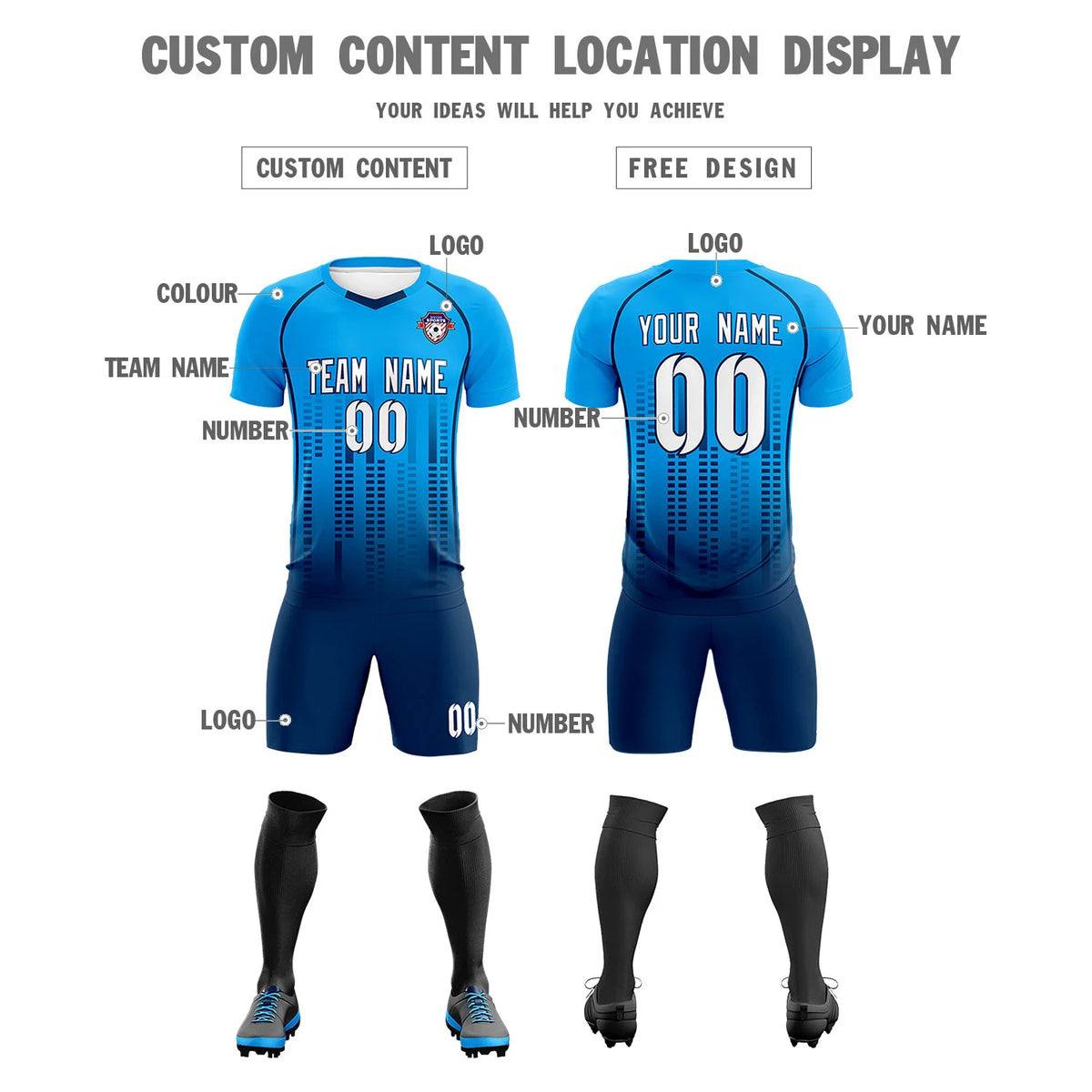 Custom Powder Blue-Navy Printing Outdoor Tracksuit Soccer Sets Jersey