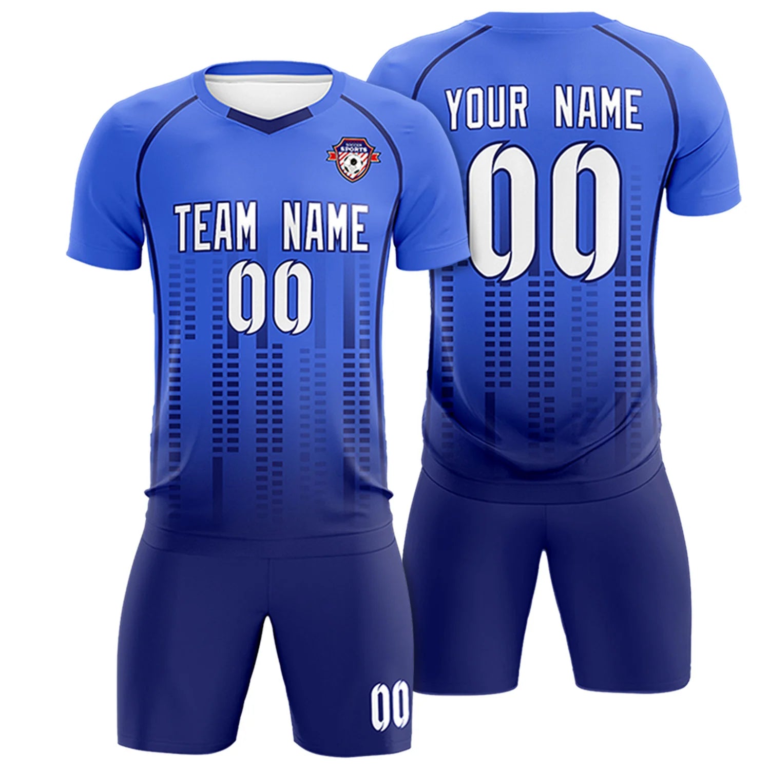 Custom Light Blue-Navy Printing Outdoor Tracksuit Soccer Sets Jersey