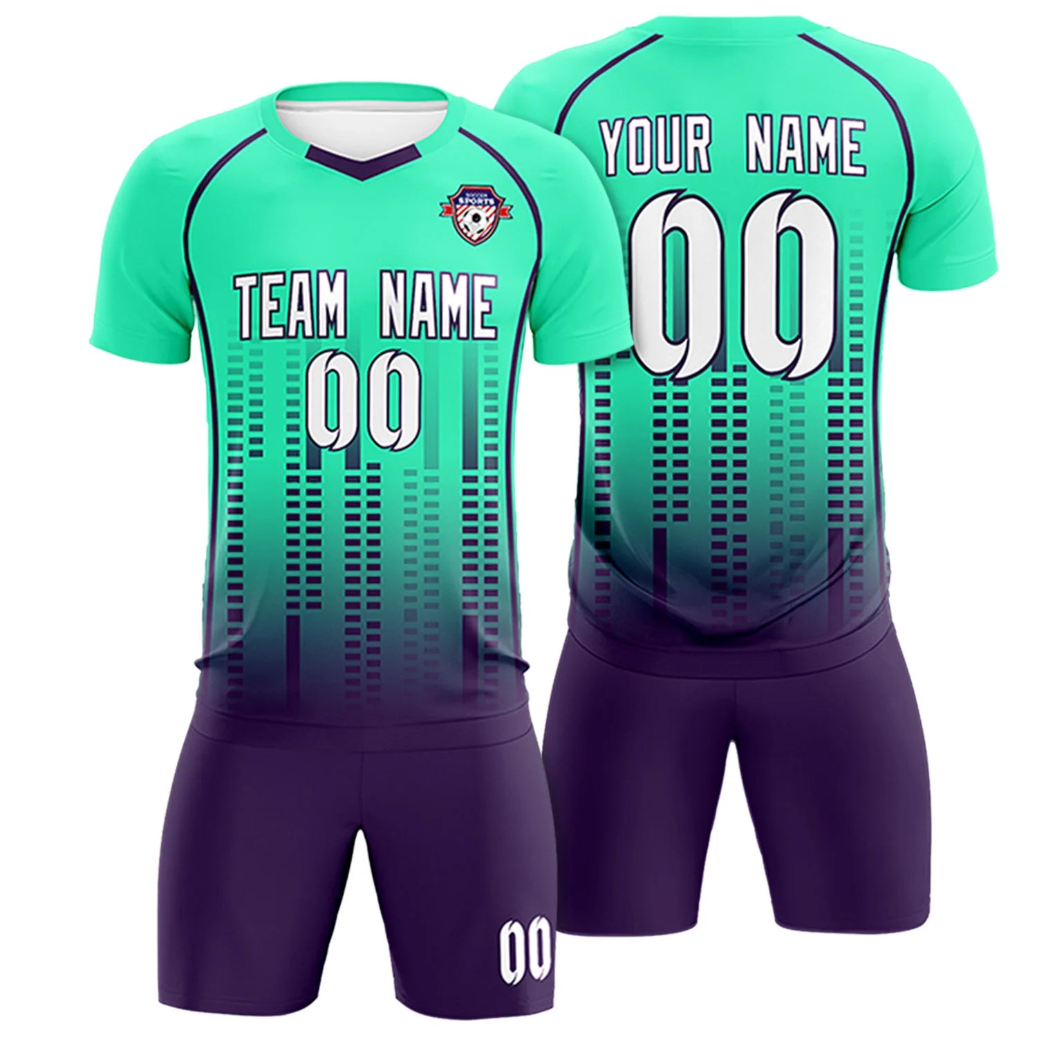 Custom Bright Green-Purple Printing Outdoor Tracksuit Soccer Sets Jersey