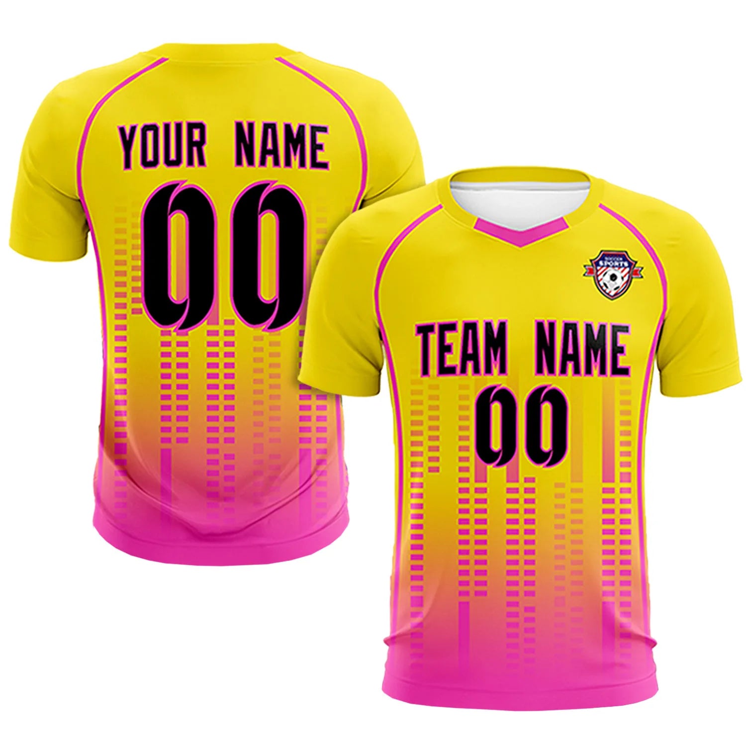 Custom Yellow Pink Printing Outdoor Tracksuit Soccer Sets Jersey