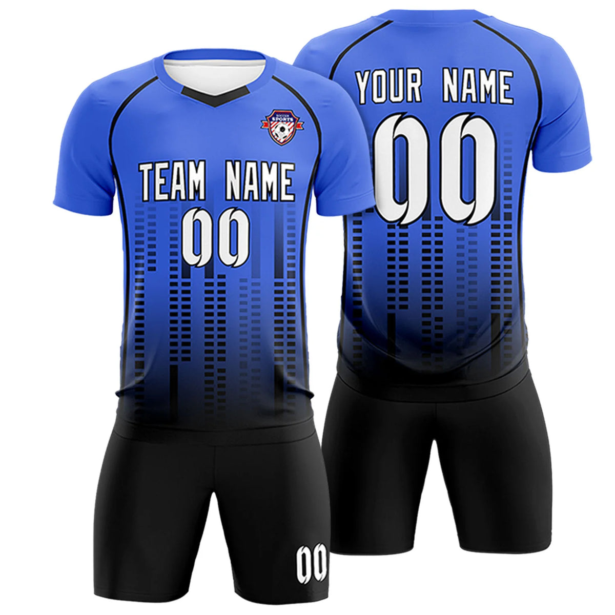 Custom Light Blue-Black Printing Outdoor Tracksuit Soccer Sets Jersey