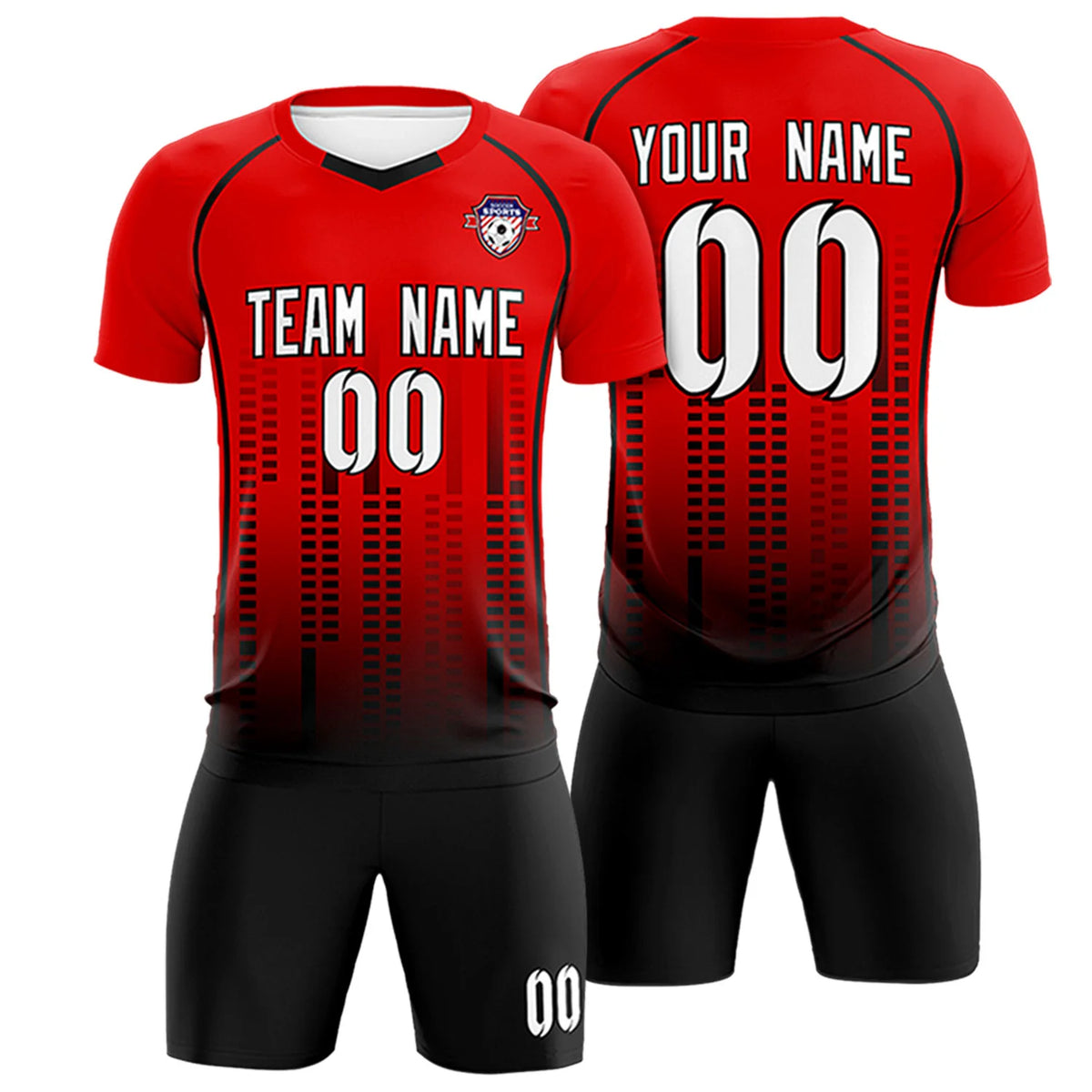 Custom Red Black Printing Outdoor Tracksuit Soccer Sets Jersey