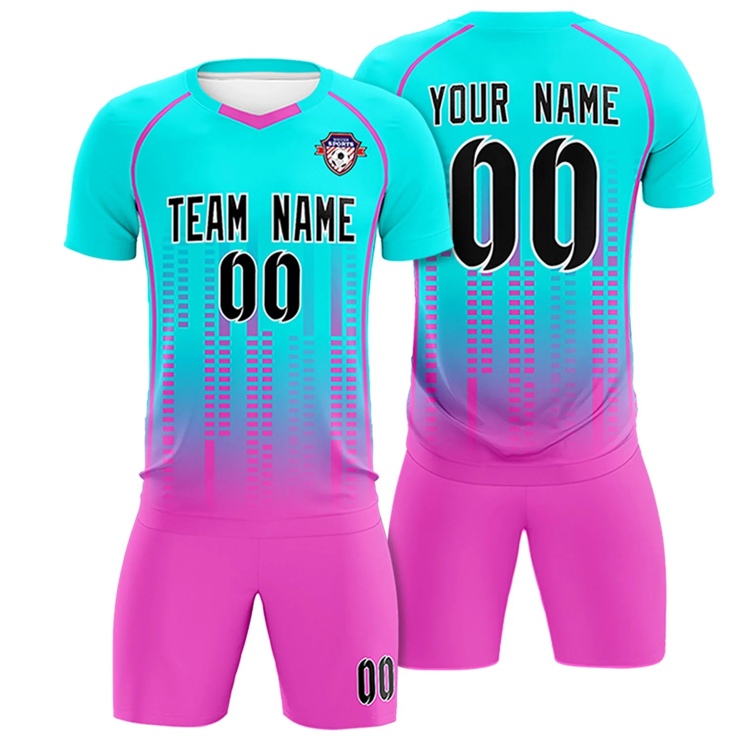 Custom Sky Blue-Pink Printing Outdoor Tracksuit Soccer Sets Jersey