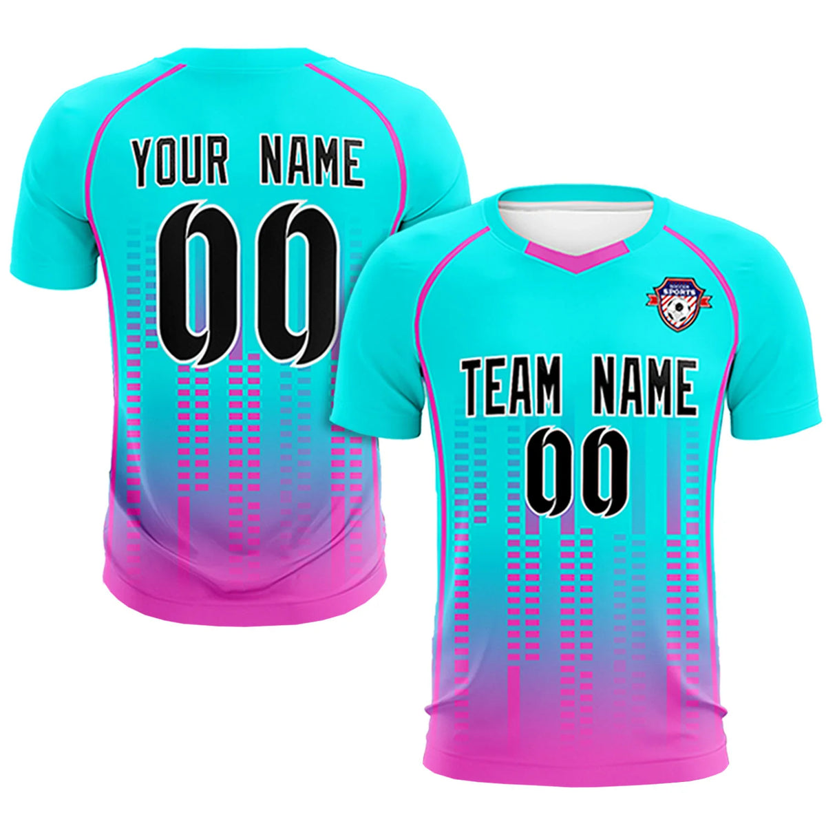 Custom Sky Blue-Pink Printing Outdoor Tracksuit Soccer Sets Jersey