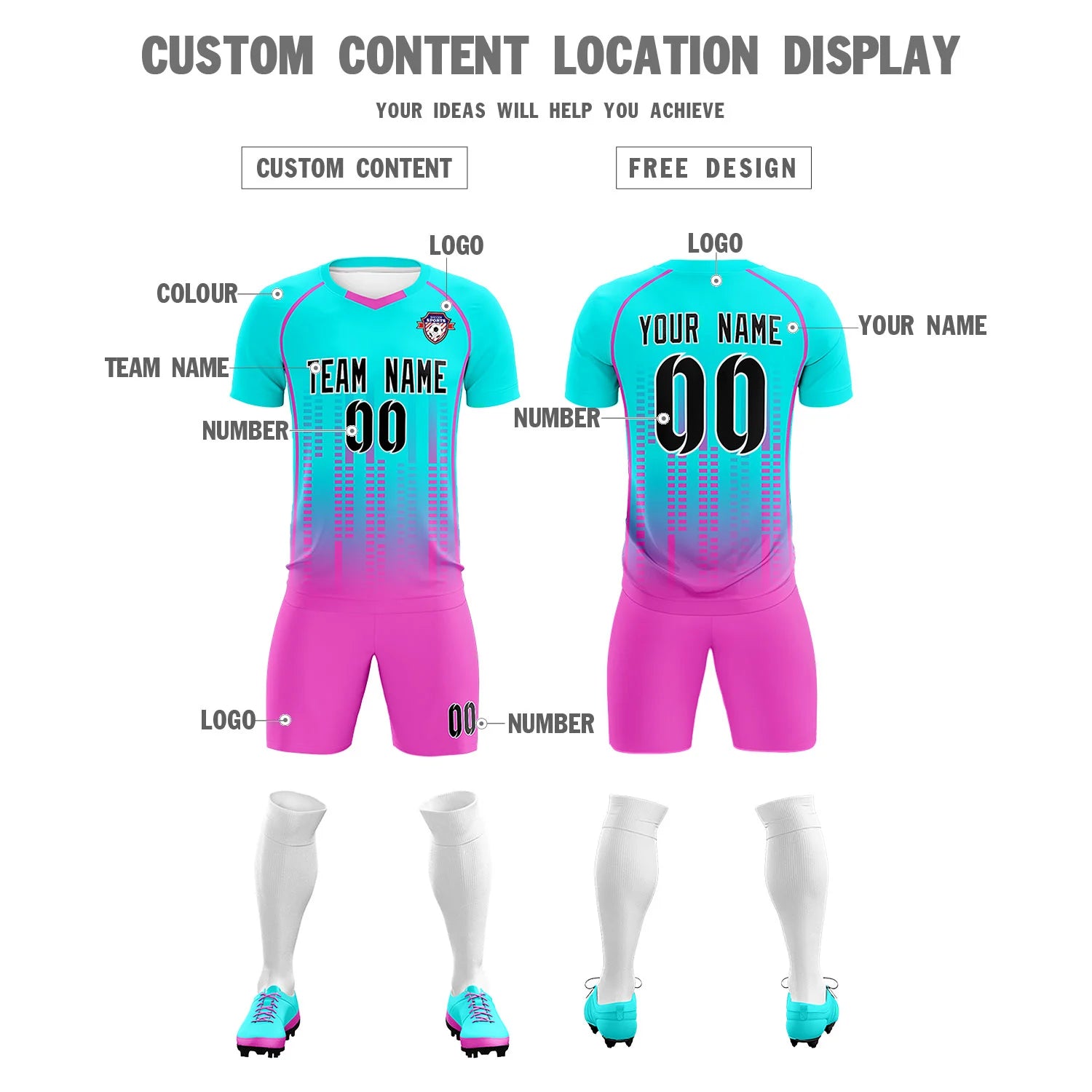 Custom Sky Blue-Pink Printing Outdoor Tracksuit Soccer Sets Jersey