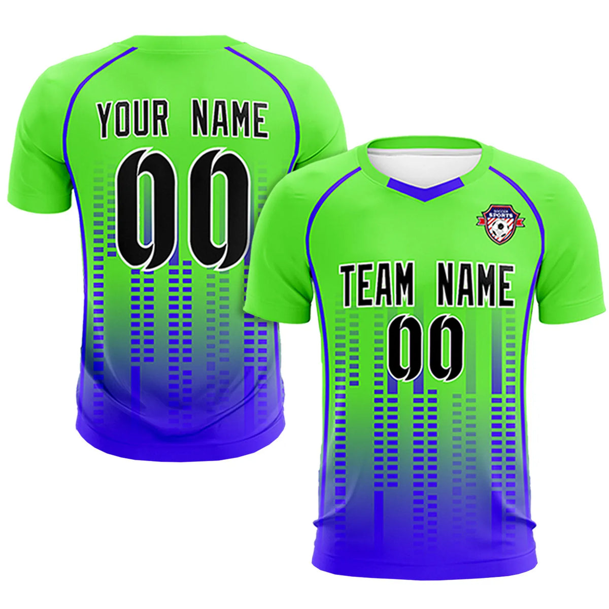 Custom Neon Green-Blue Printing Outdoor Tracksuit Soccer Sets Jersey