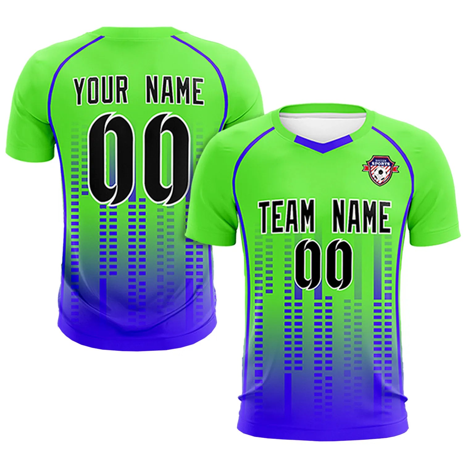 Custom Neon Green-Blue Printing Outdoor Tracksuit Soccer Sets Jersey