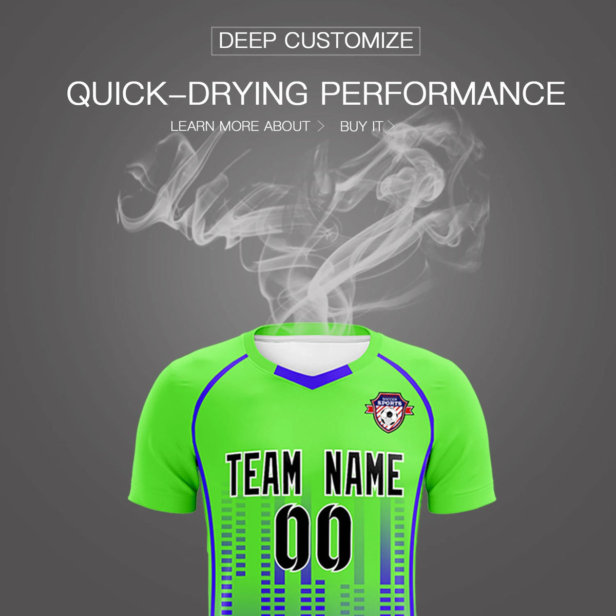 Custom Neon Green-Blue Printing Outdoor Tracksuit Soccer Sets Jersey