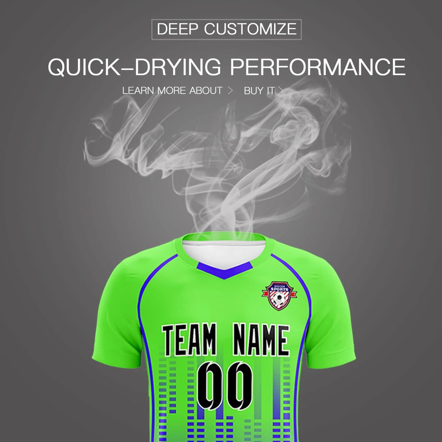 Custom Neon Green-Blue Printing Outdoor Tracksuit Soccer Sets Jersey