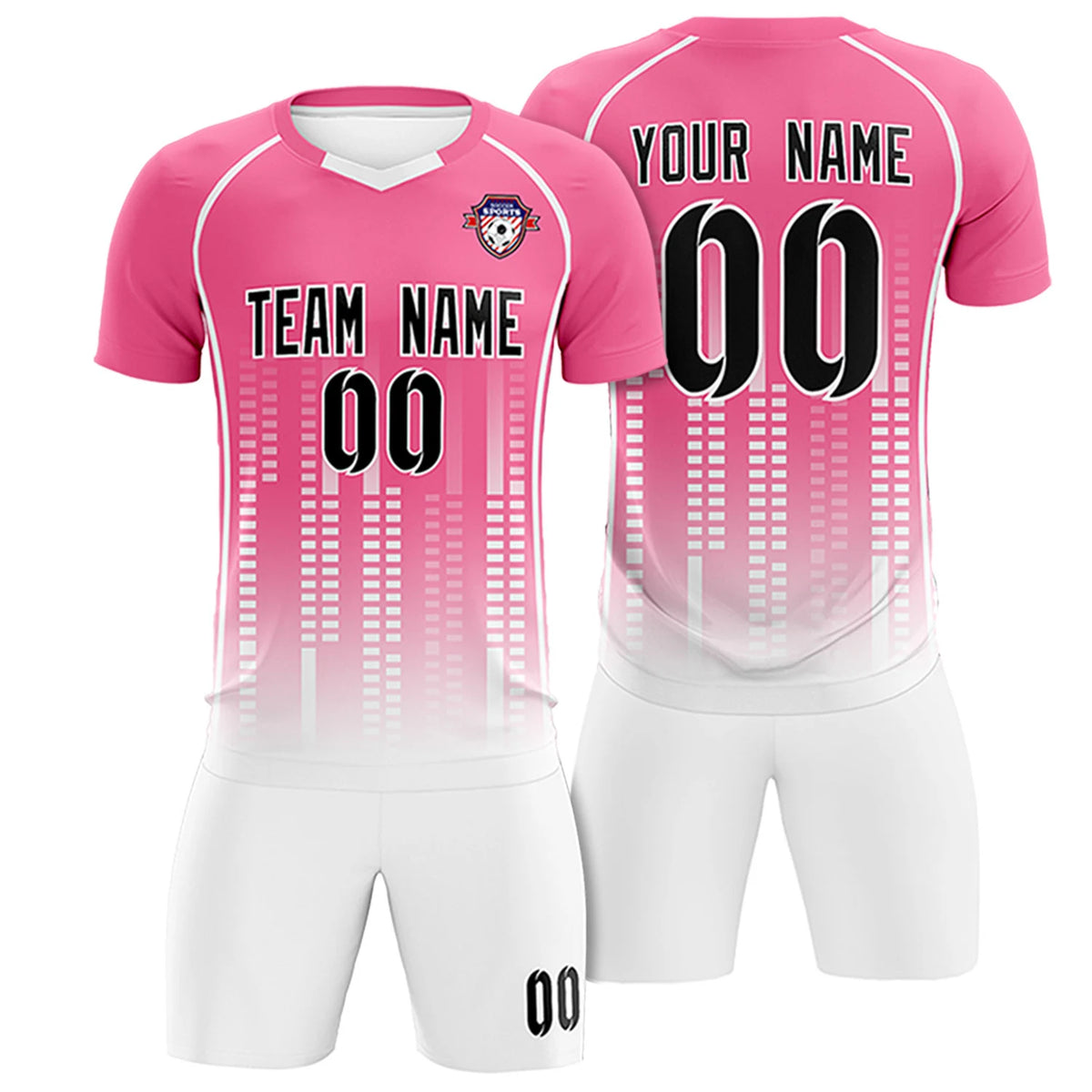 Custom Pink White Printing Outdoor Tracksuit Soccer Sets Jersey
