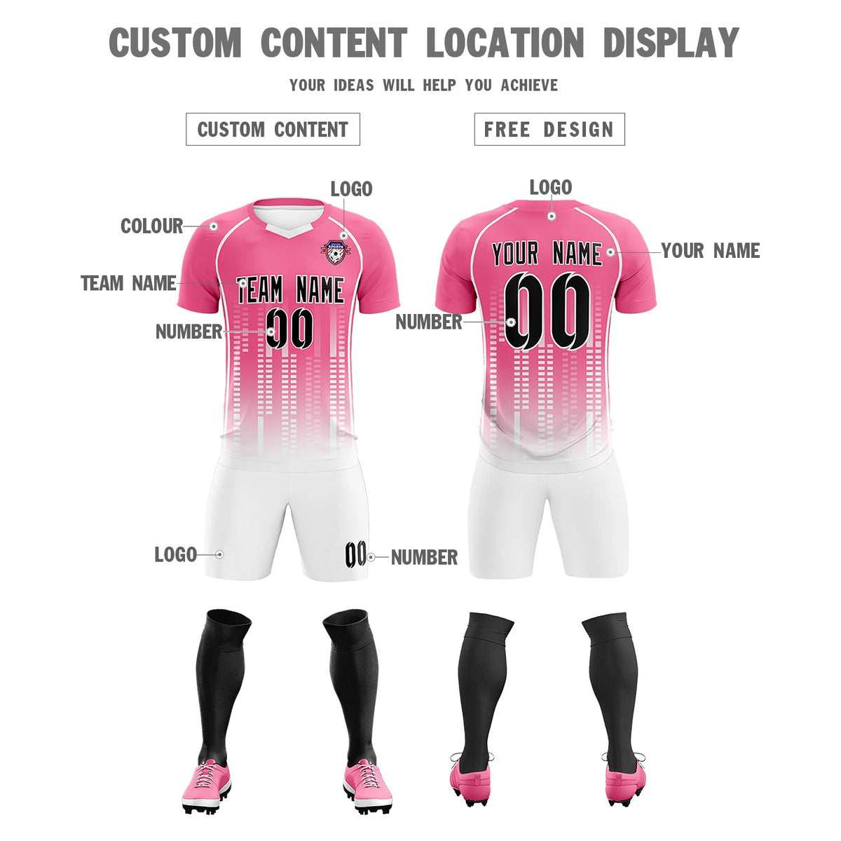 Custom Pink White Printing Outdoor Tracksuit Soccer Sets Jersey
