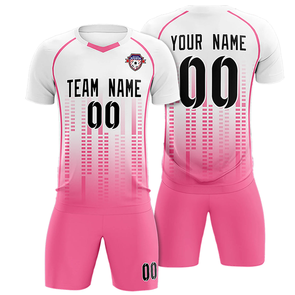 Custom White Pink Printing Outdoor Tracksuit Soccer Sets Jersey