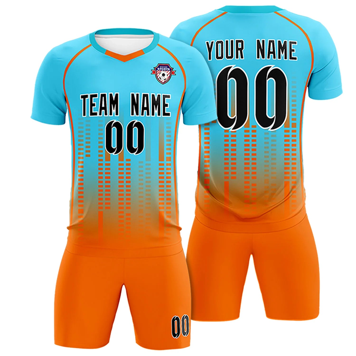 Custom Aqua Orange Printing Outdoor Tracksuit Soccer Sets Jersey