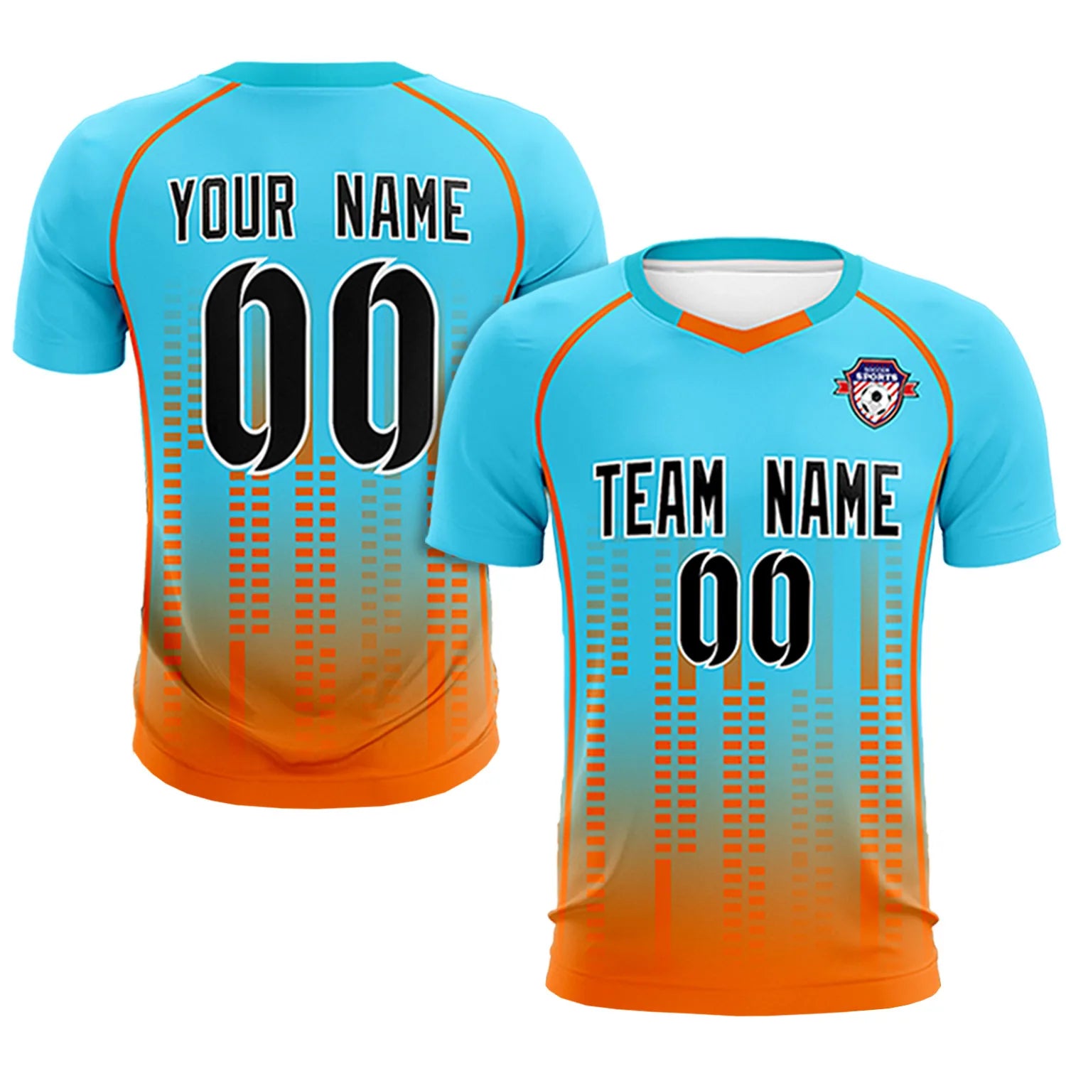 Custom Aqua Orange Printing Outdoor Tracksuit Soccer Sets Jersey