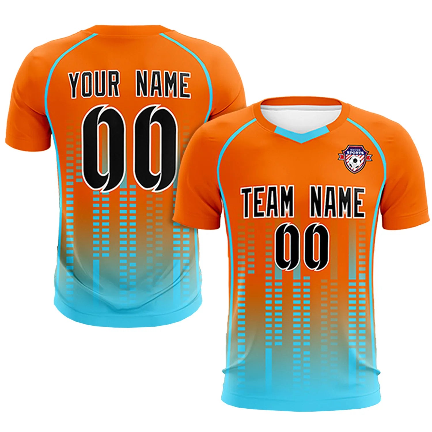 Custom Orange Aqua Printing Outdoor Tracksuit Soccer Sets Jersey