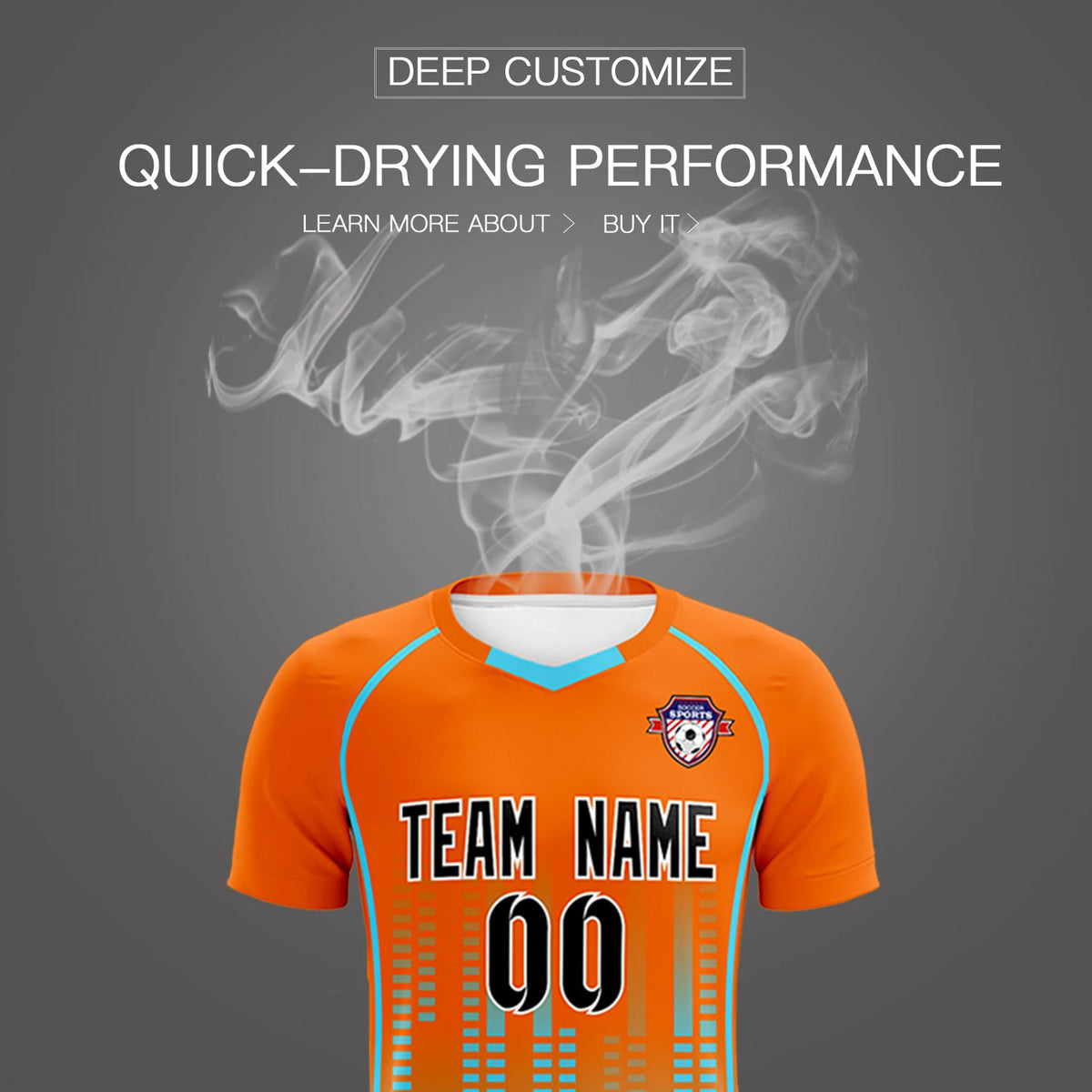 Custom Orange Aqua Printing Outdoor Tracksuit Soccer Sets Jersey