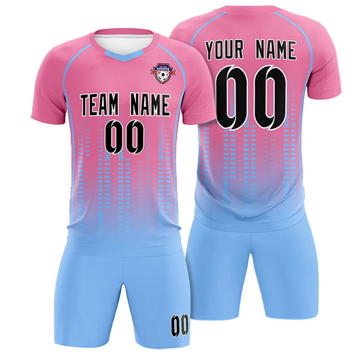 Custom Pink-Light Blue Printing Outdoor Tracksuit Soccer Sets Jersey