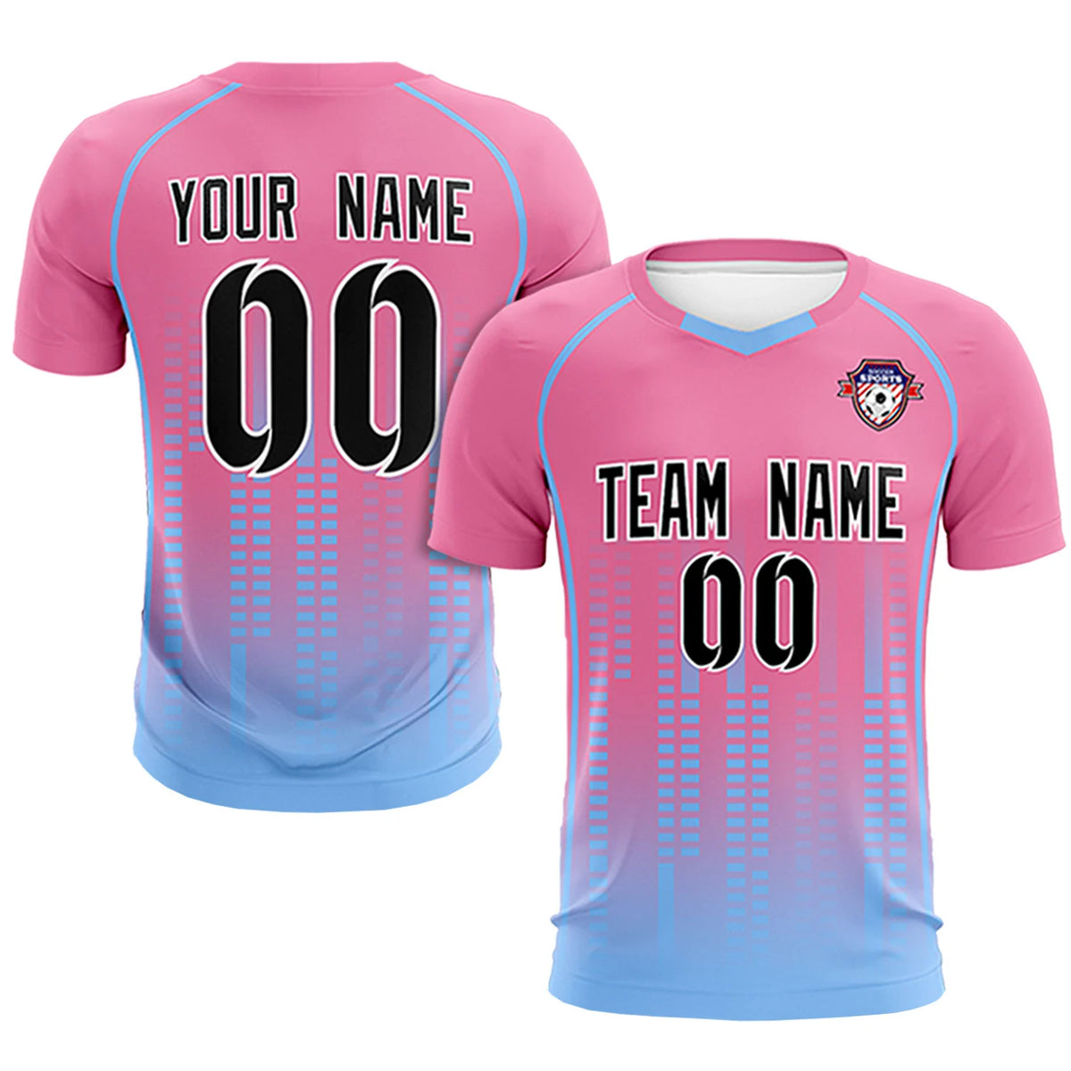 Custom Pink-Light Blue Printing Outdoor Tracksuit Soccer Sets Jersey