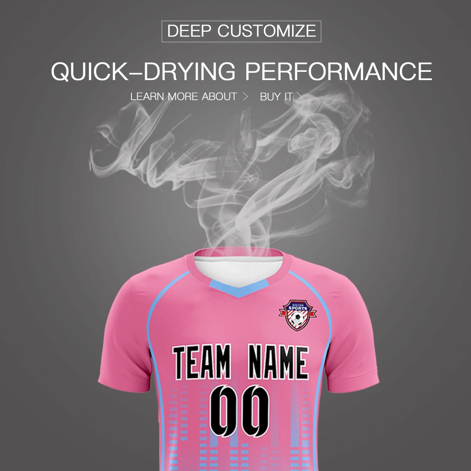 Custom Pink-Light Blue Printing Outdoor Tracksuit Soccer Sets Jersey