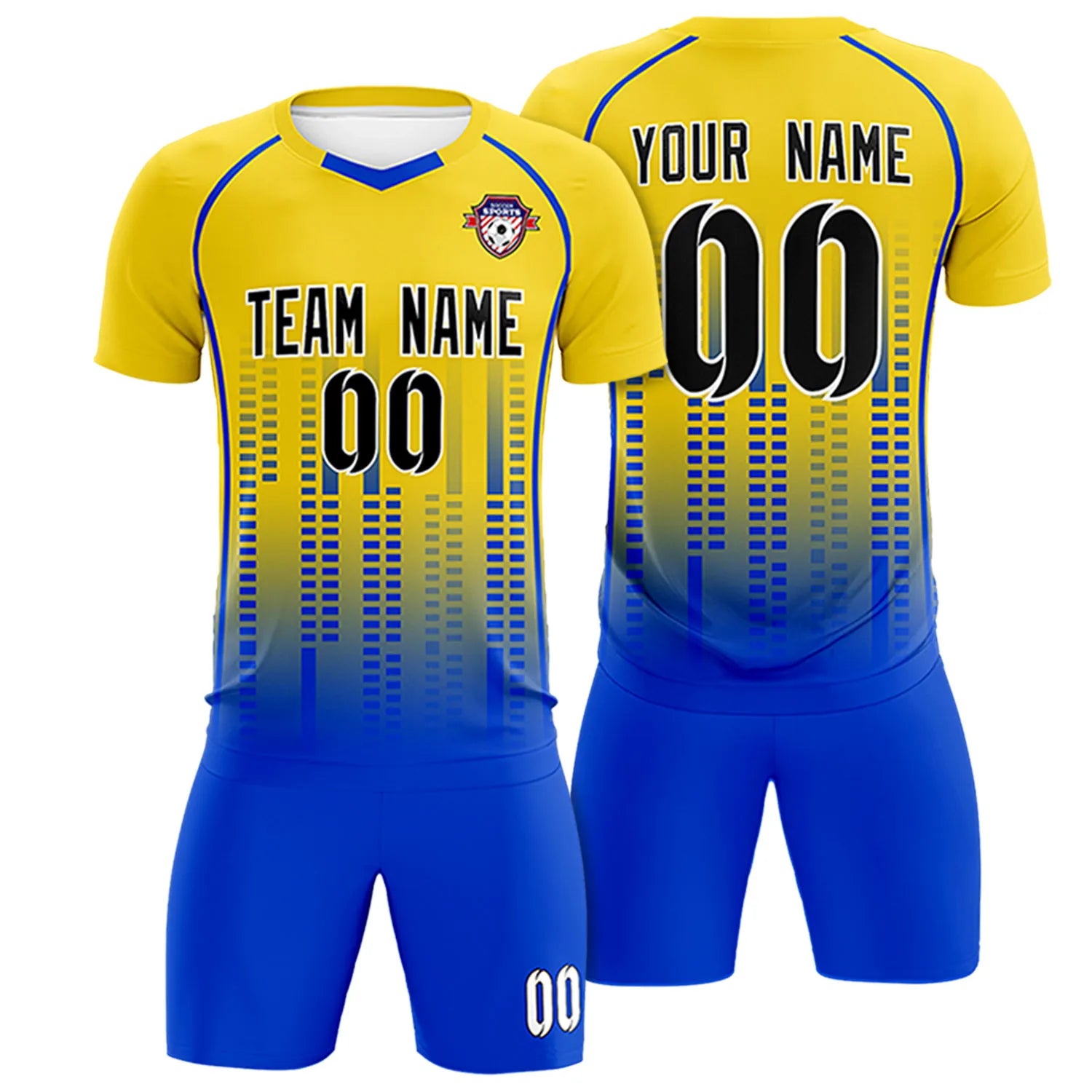 Custom Yellow Blue Printing Outdoor Tracksuit Soccer Sets Jersey