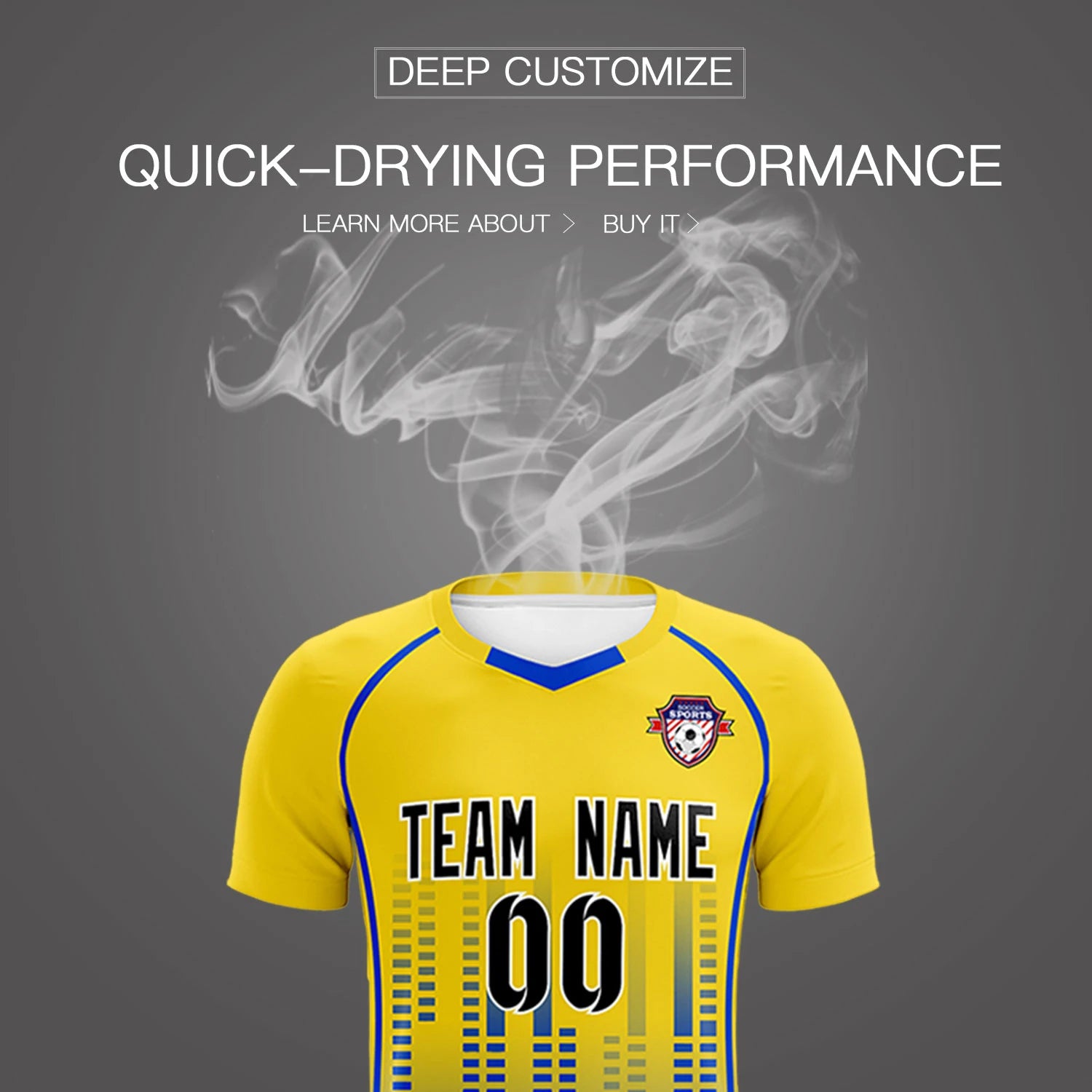 Custom Yellow Blue Printing Outdoor Tracksuit Soccer Sets Jersey