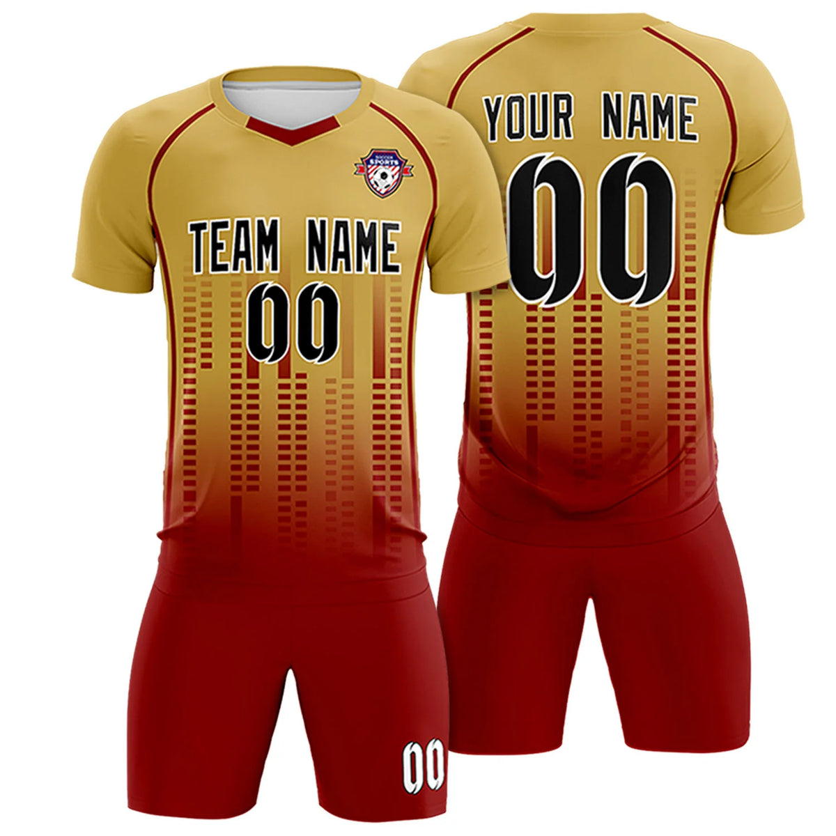 Custom Old Gold-Crimson Printing Outdoor Tracksuit Soccer Sets Jersey