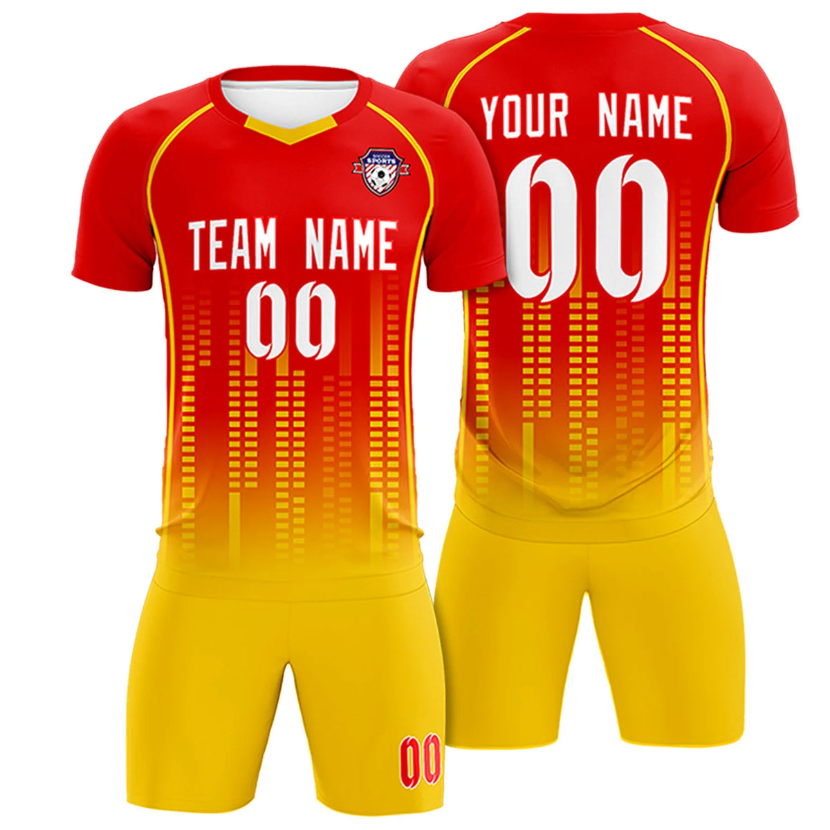 Custom Red Yellow Printing Outdoor Tracksuit Soccer Sets Jersey