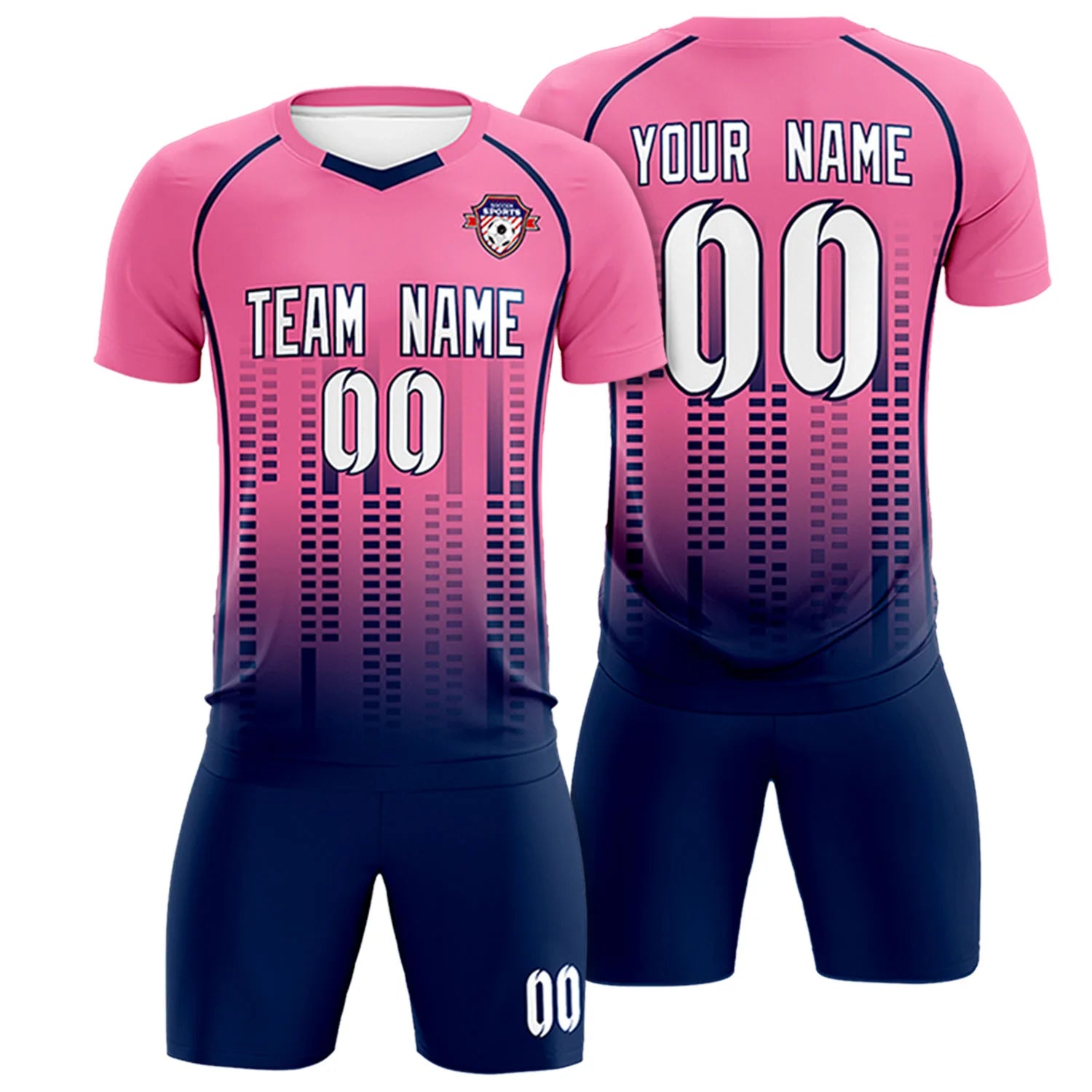Custom Pink Navy Printing Outdoor Tracksuit Soccer Sets Jersey