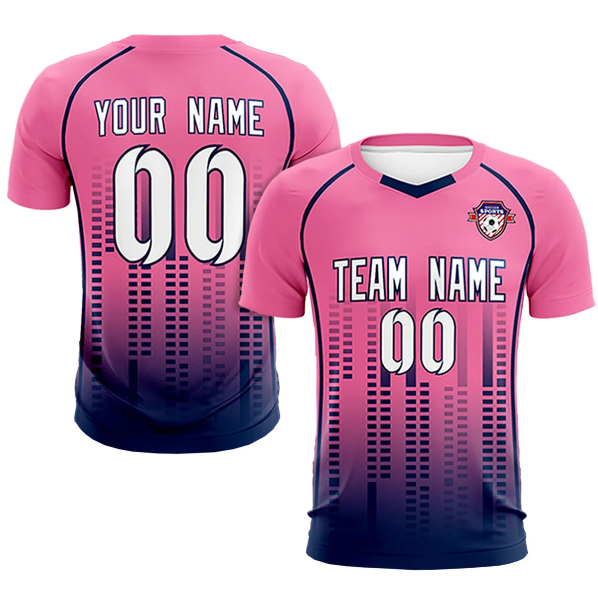 Custom Pink Navy Printing Outdoor Tracksuit Soccer Sets Jersey