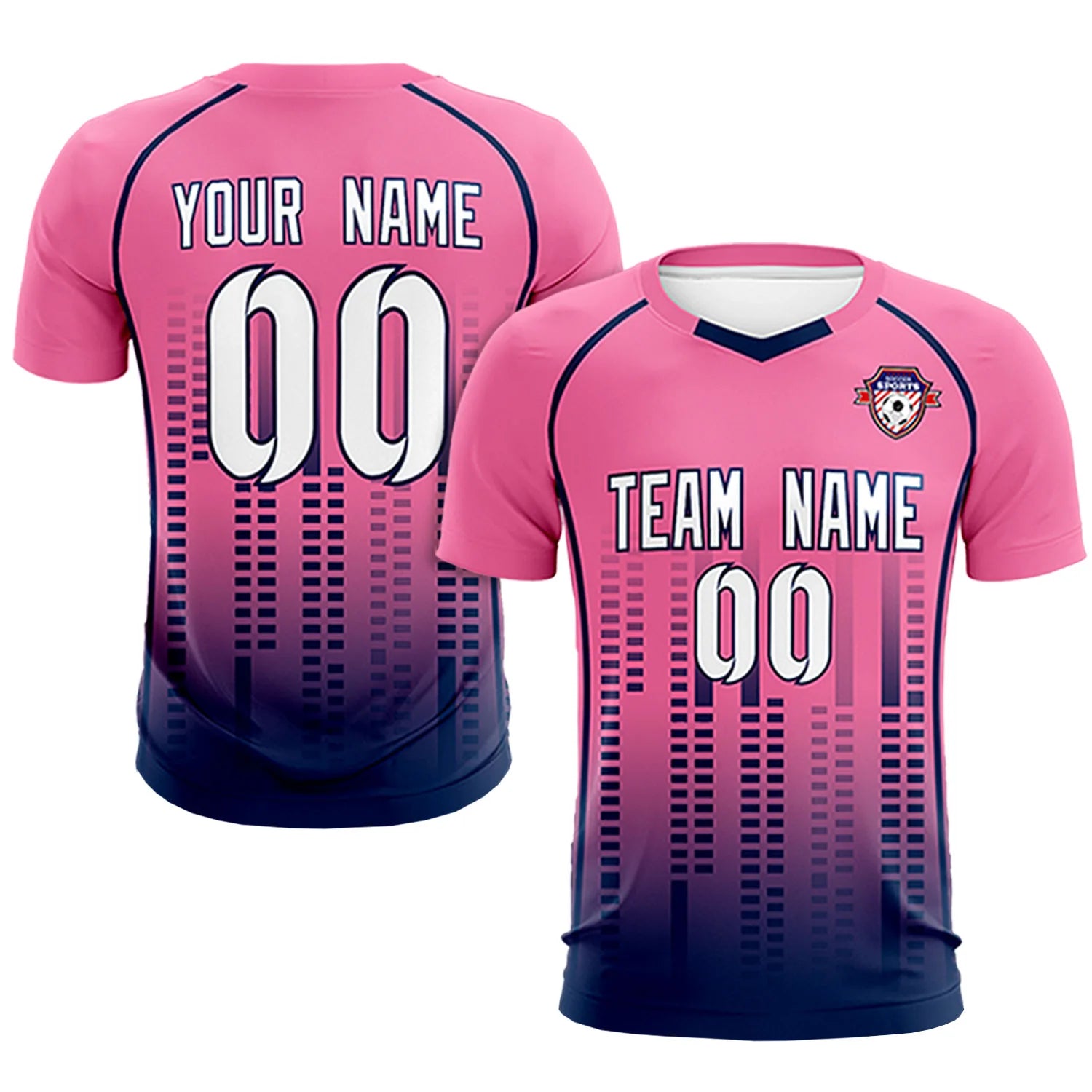 Custom Pink Navy Printing Outdoor Tracksuit Soccer Sets Jersey