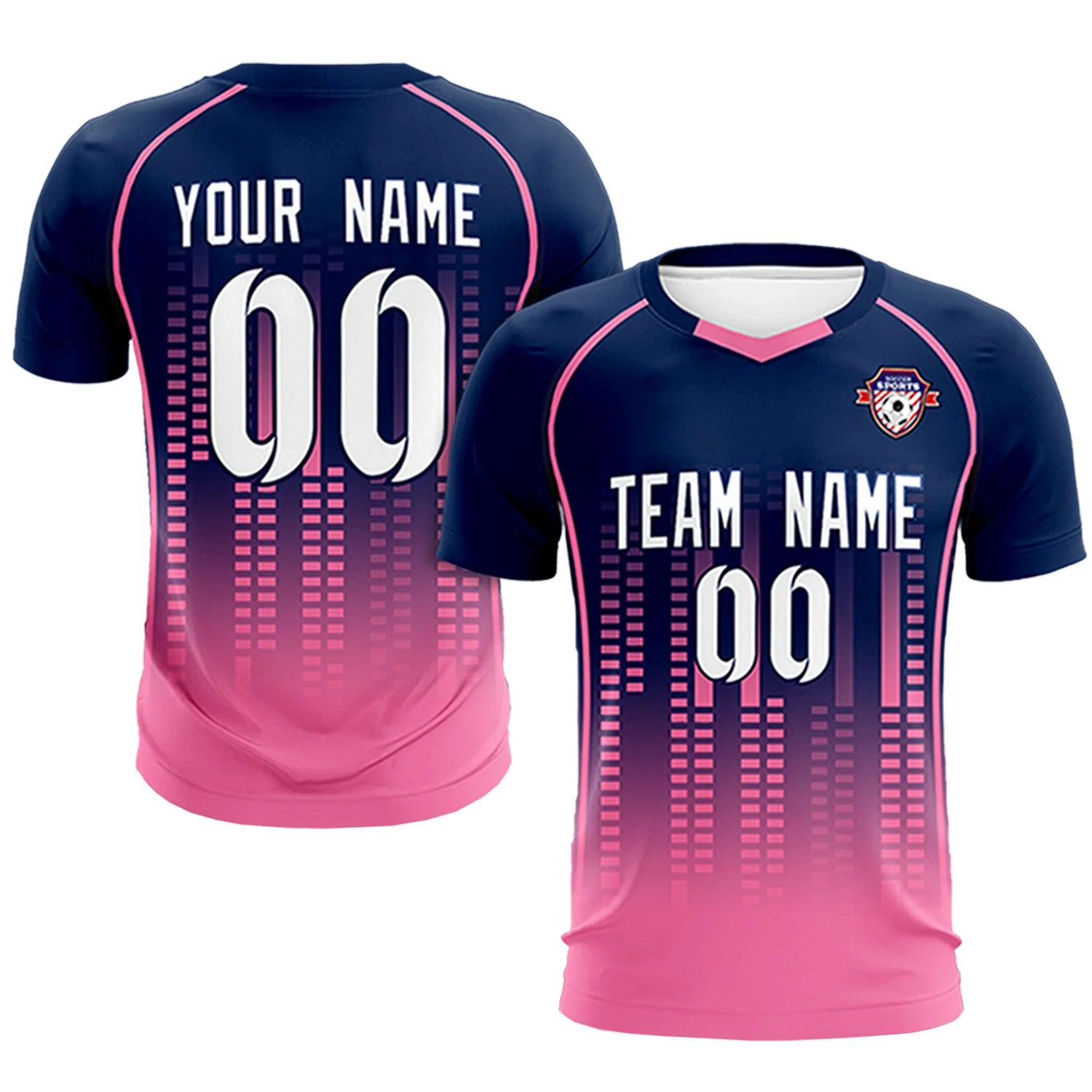 Custom Navy Pink Printing Outdoor Tracksuit Soccer Sets Jersey