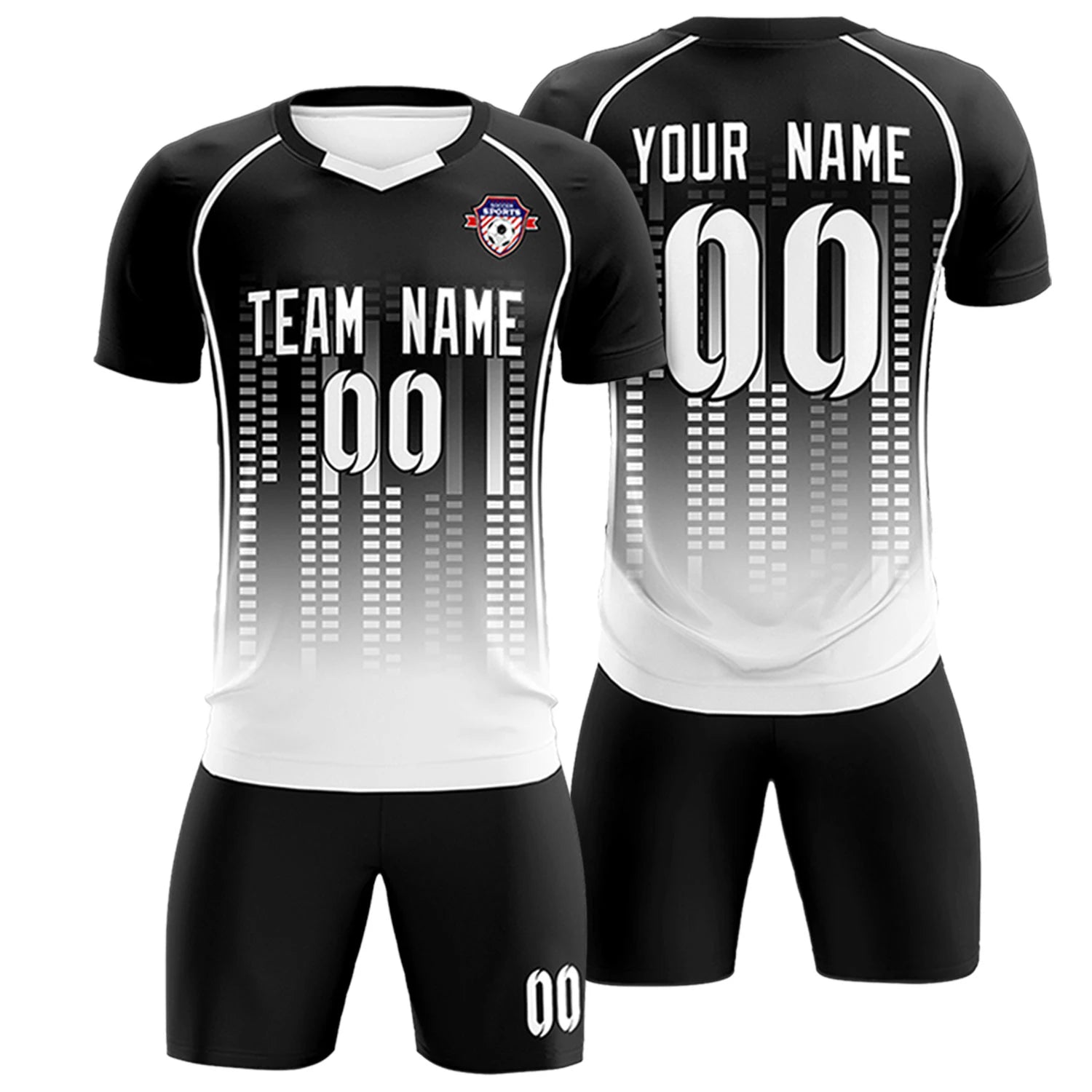 Custom Black White Printing Outdoor Tracksuit Soccer Sets Jersey