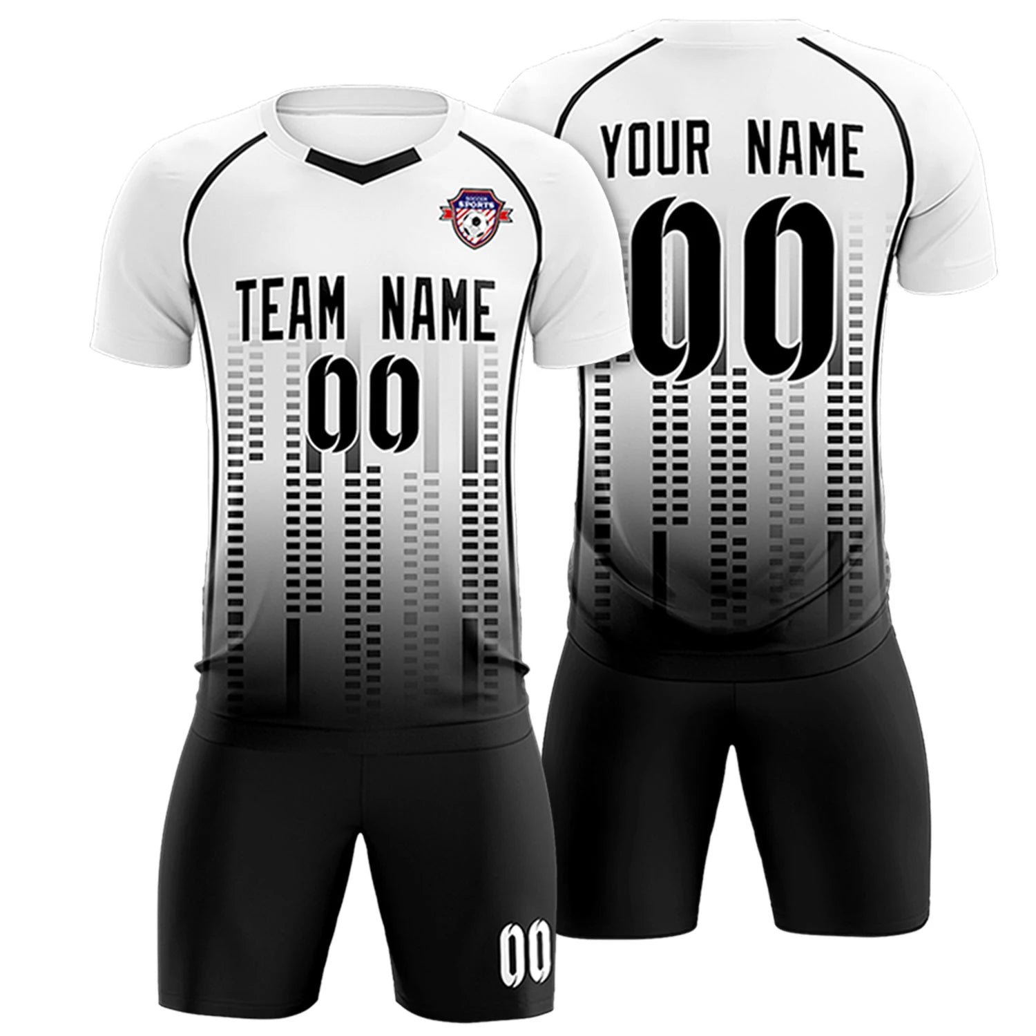 Custom White Black Printing Outdoor Tracksuit Soccer Sets Jersey