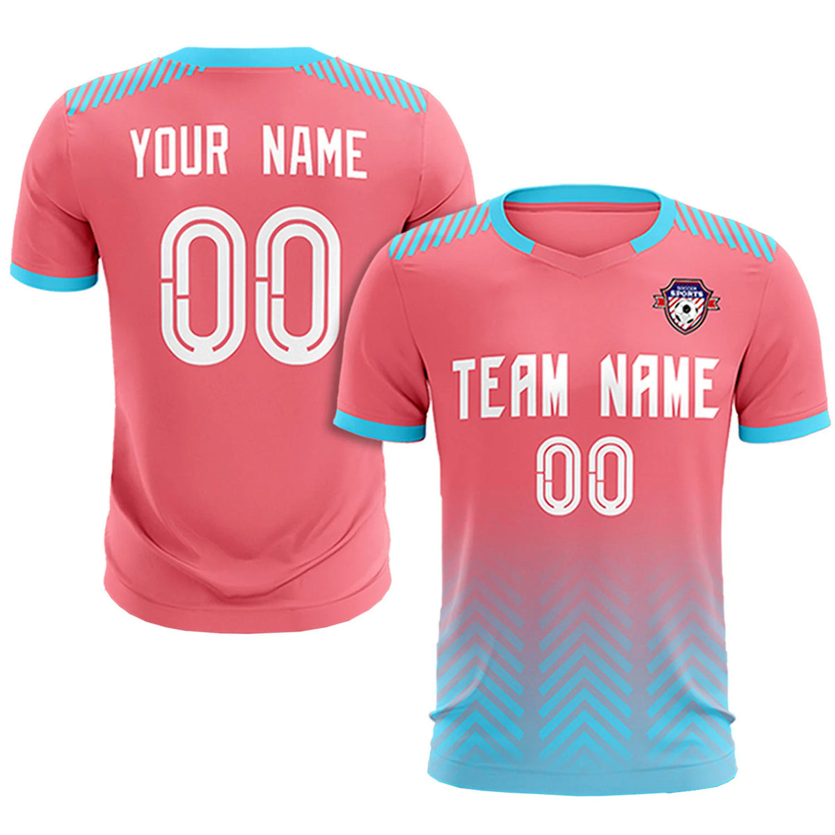 Custom Light Pink Sky Blue Printing Sportswear Soccer Sets Jersey