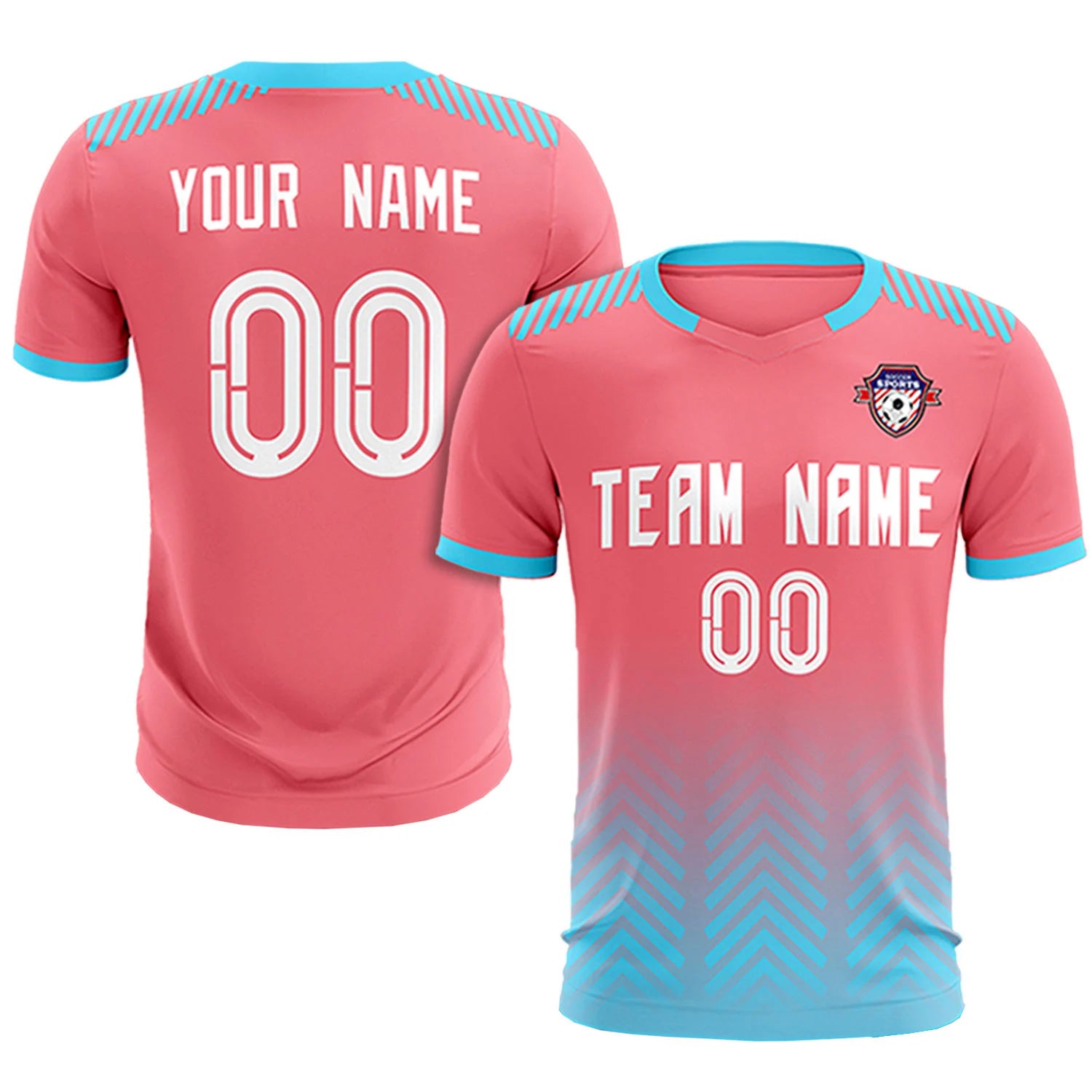 Custom Light Pink Sky Blue Printing Sportswear Soccer Sets Jersey