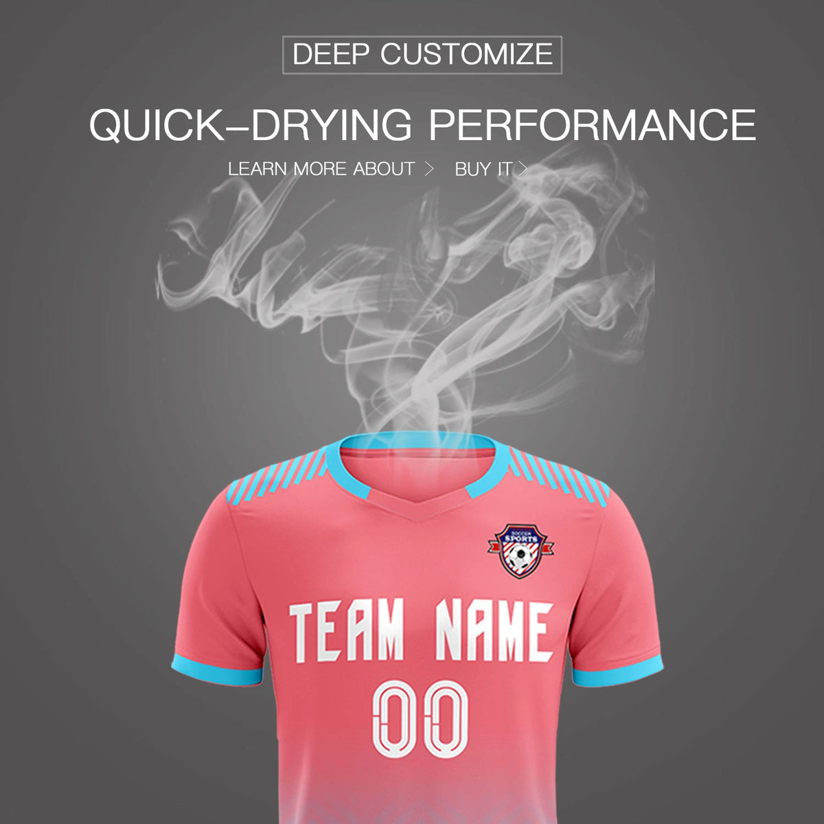 Custom Light Pink Sky Blue Printing Sportswear Soccer Sets Jersey