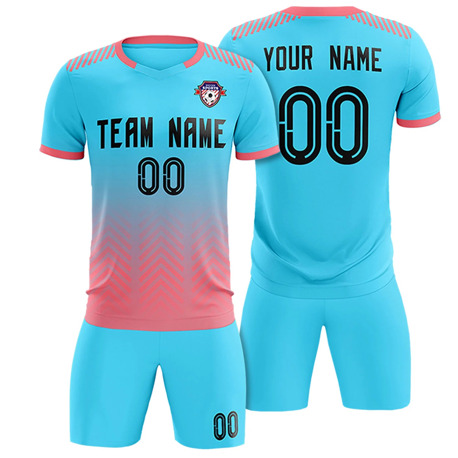 Custom Sky Blue Light Pink Printing Sportswear Soccer Sets Jersey