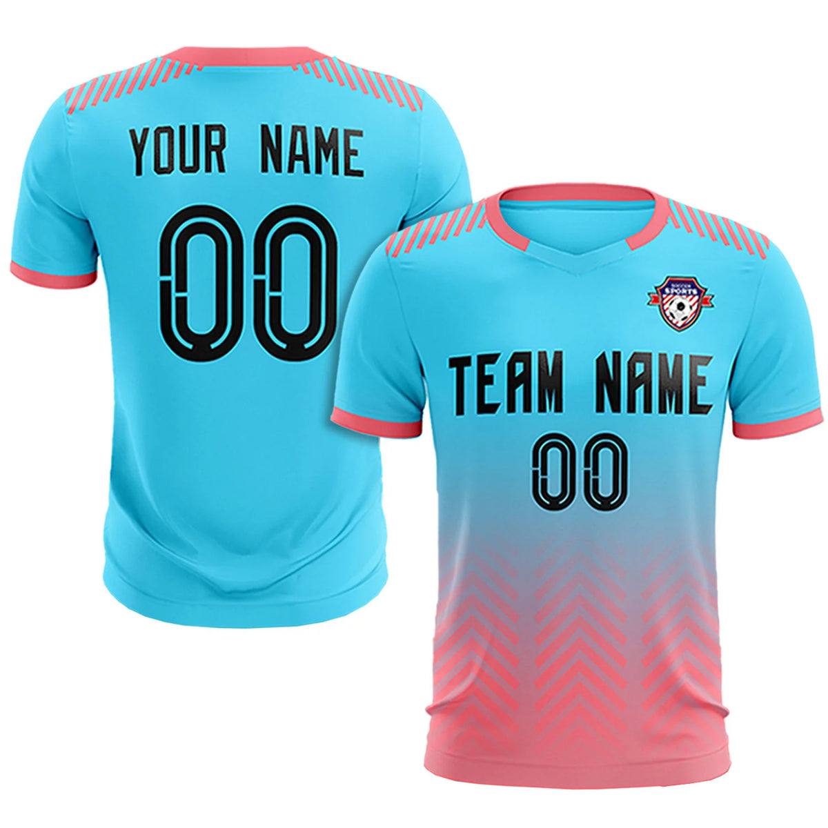 Custom Sky Blue Light Pink Printing Sportswear Soccer Sets Jersey