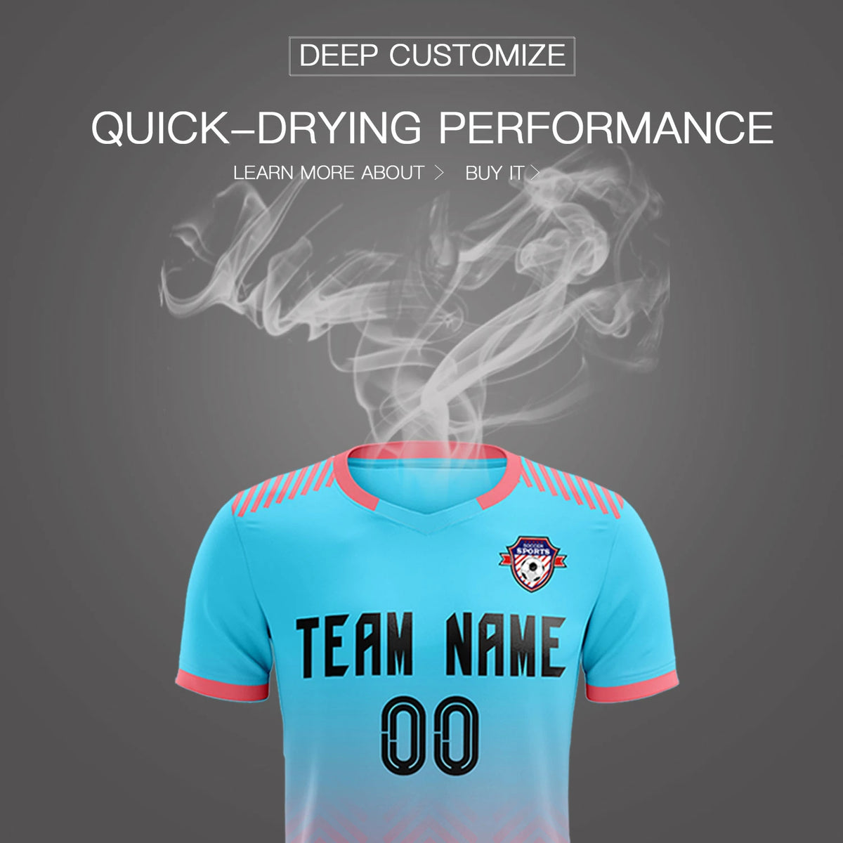 Custom Sky Blue Light Pink Printing Sportswear Soccer Sets Jersey