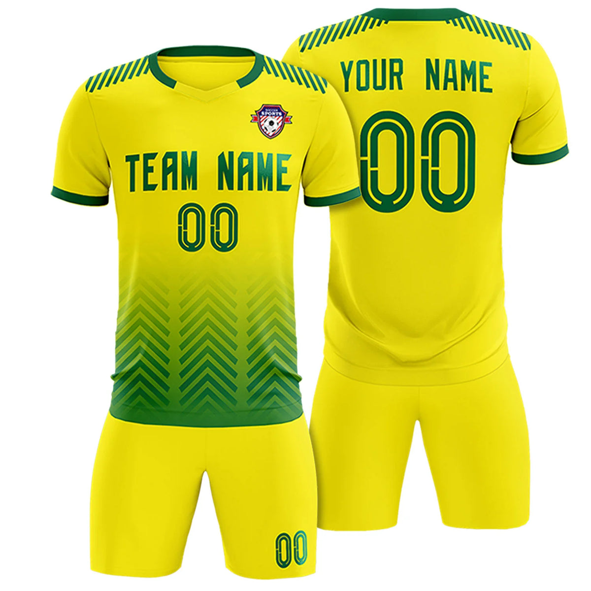 Custom Gold01 Kelly Green Printing Sportswear Soccer Sets Jersey