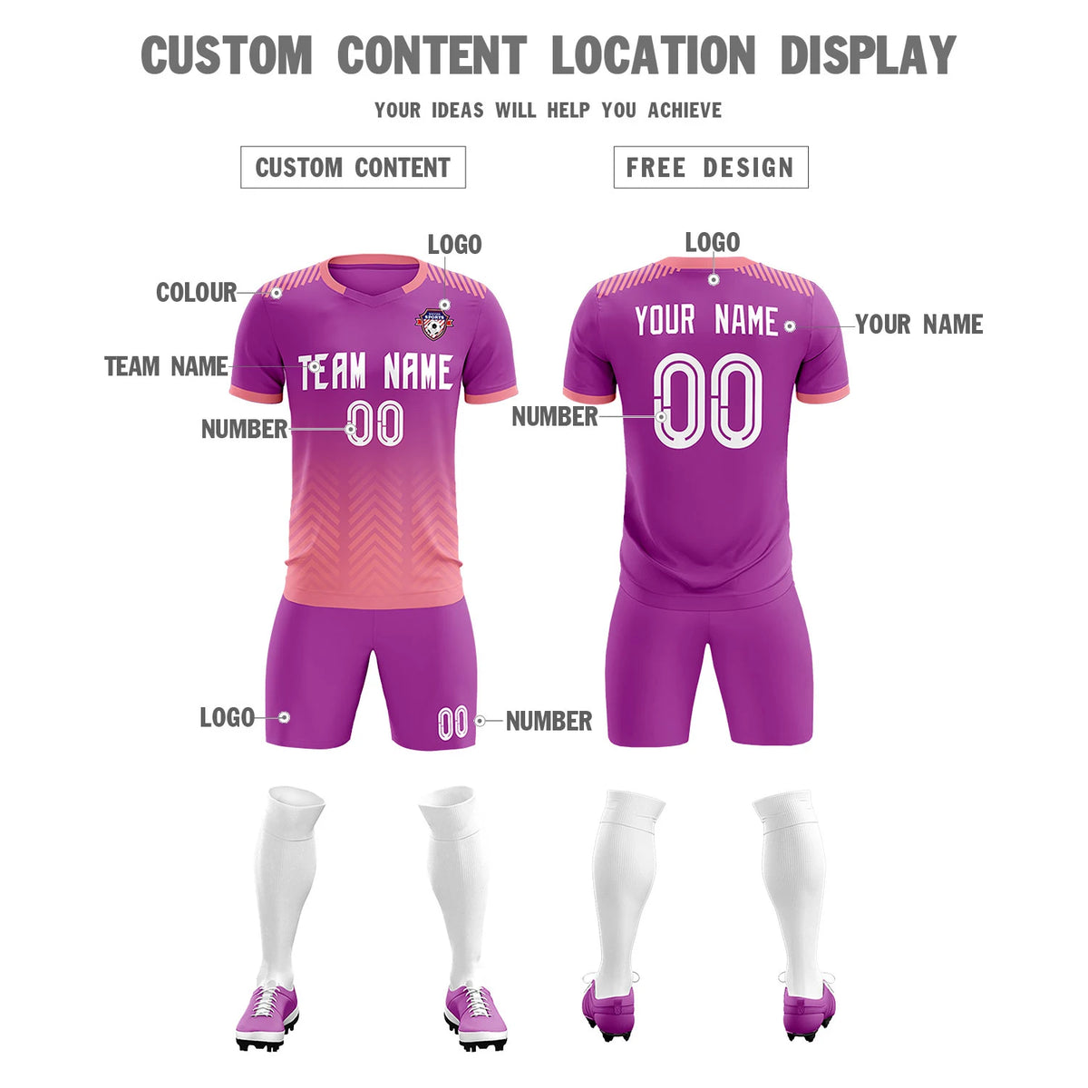 Custom Purple Light Pink Printing Sportswear Soccer Sets Jersey