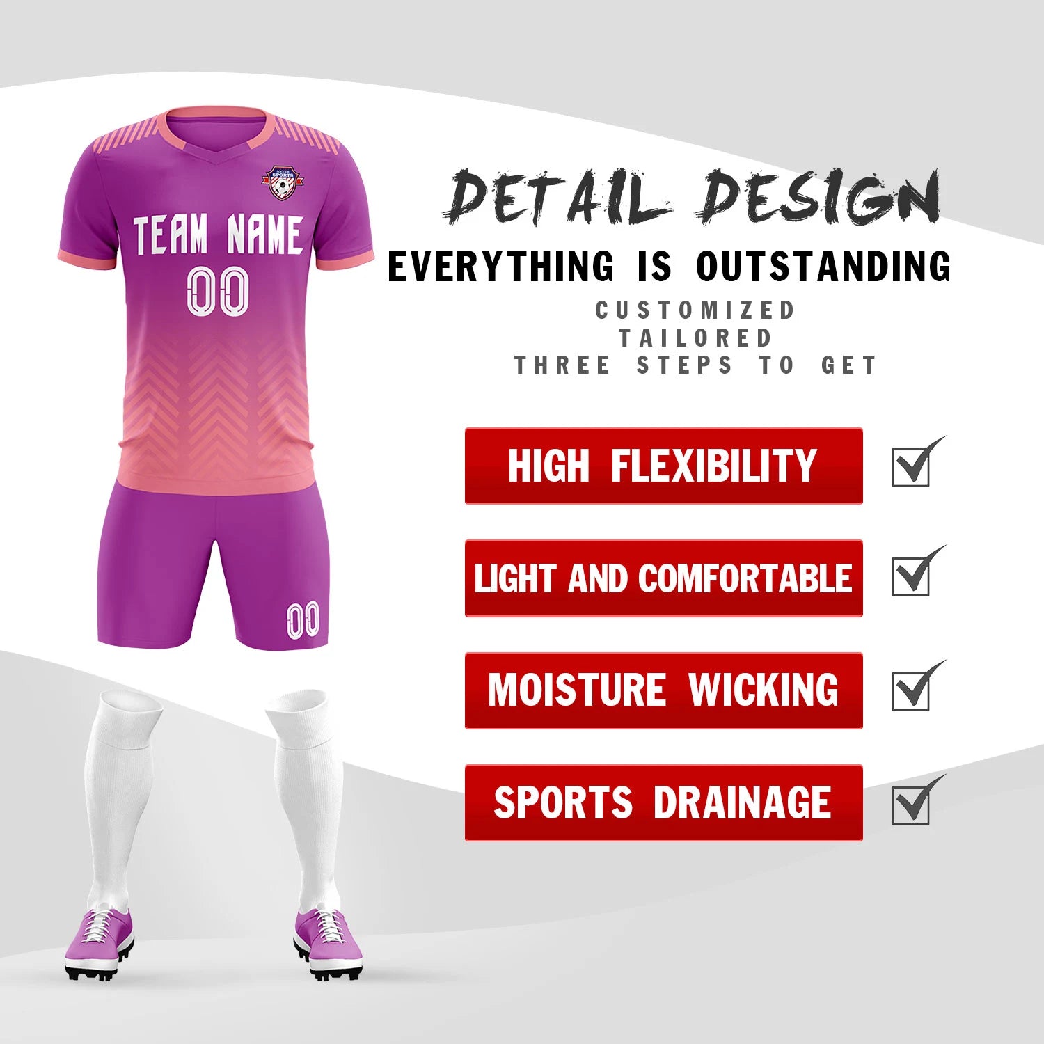 Custom Purple Light Pink Printing Sportswear Soccer Sets Jersey