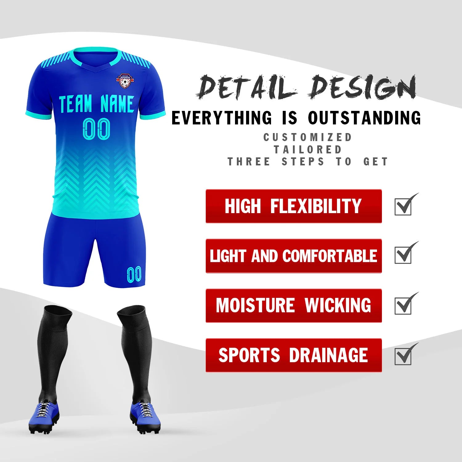 Custom Royal Blue Bright Green Printing Sportswear Soccer Sets Jersey
