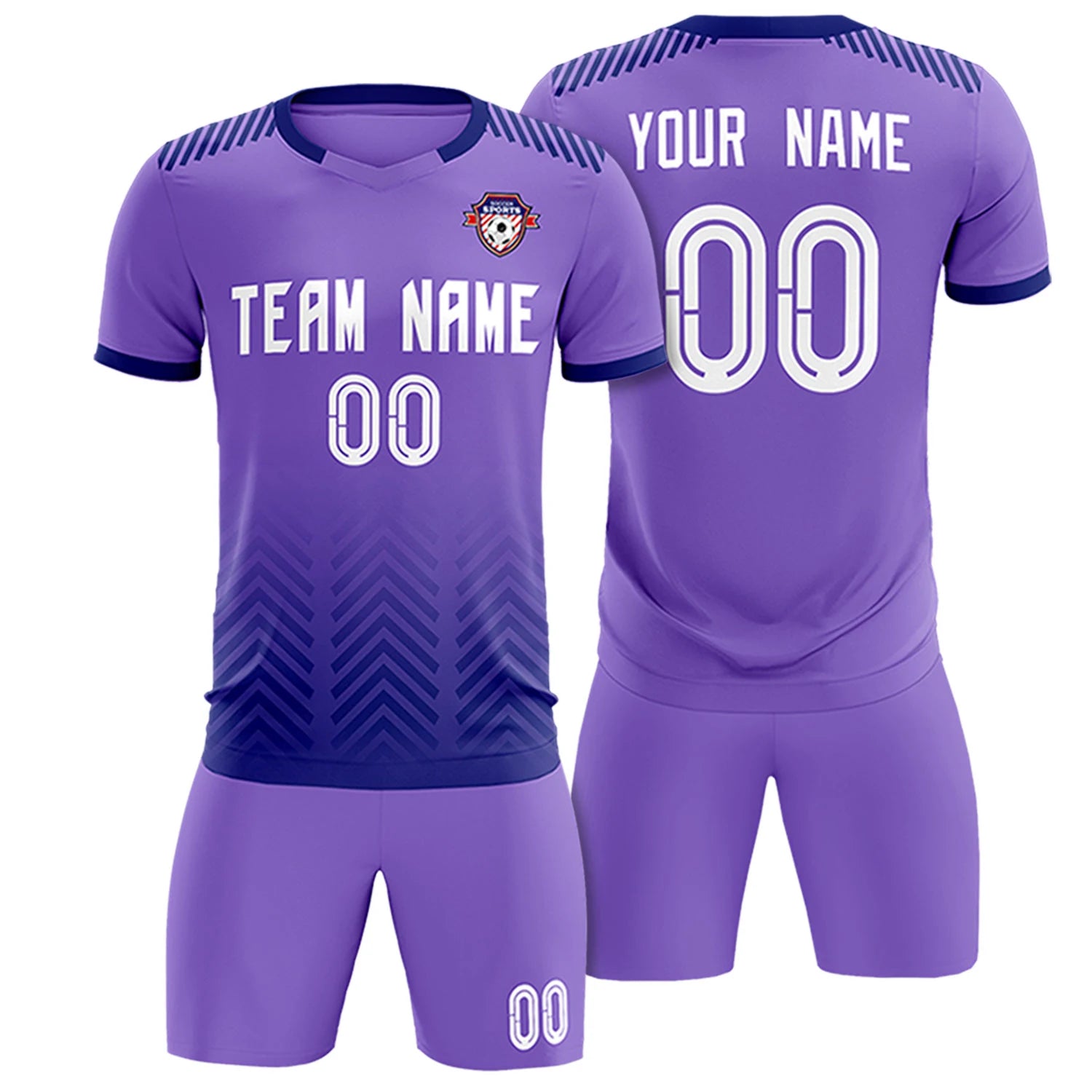 Custom Light Purple Navy Printing Sportswear Soccer Sets Jersey
