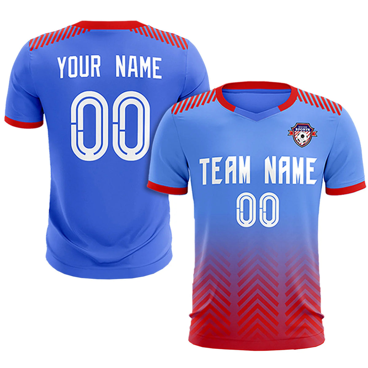 Custom Light Blue Red Printing Sportswear Soccer Sets Jersey
