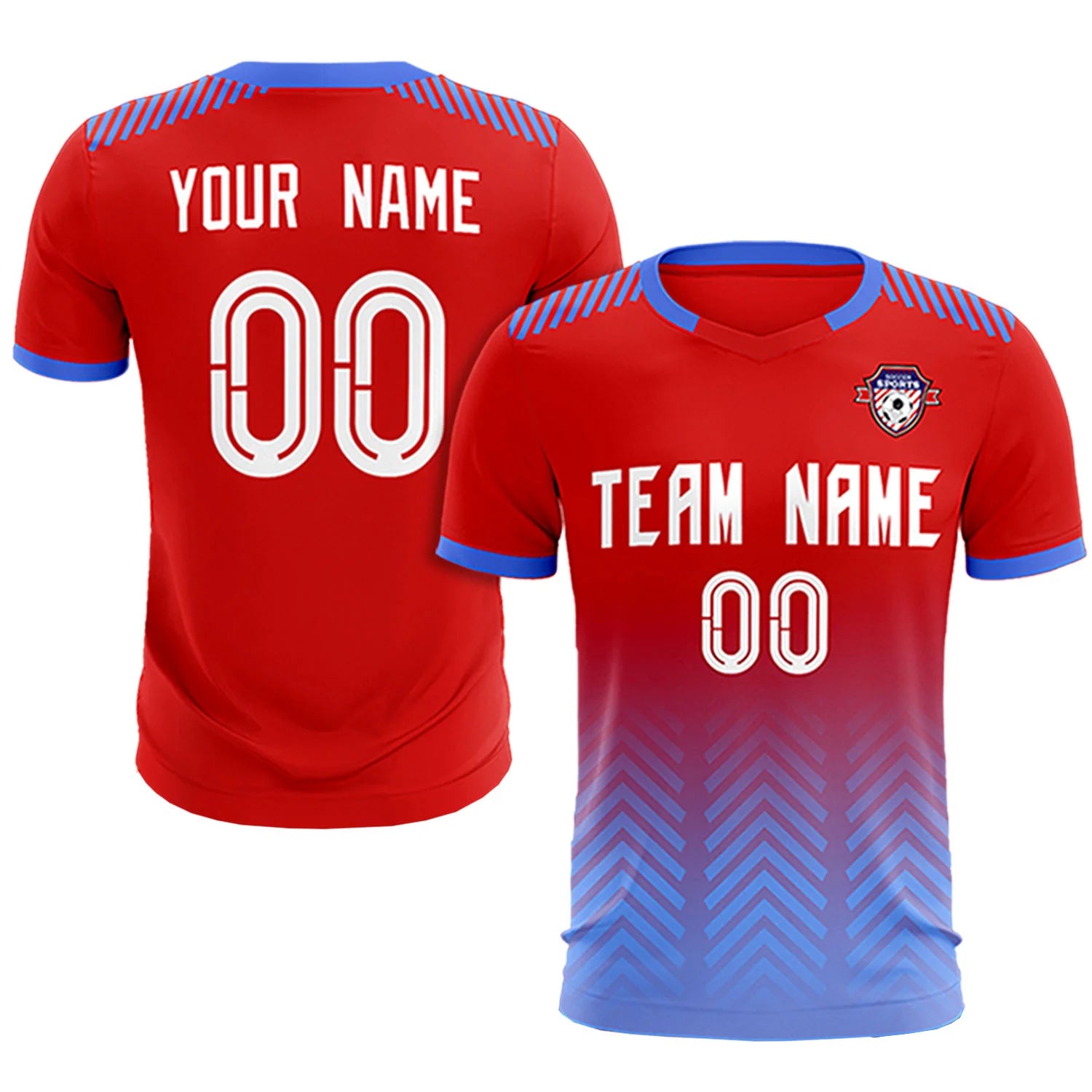Custom Red Light Blue Printing Sportswear Soccer Sets Jersey