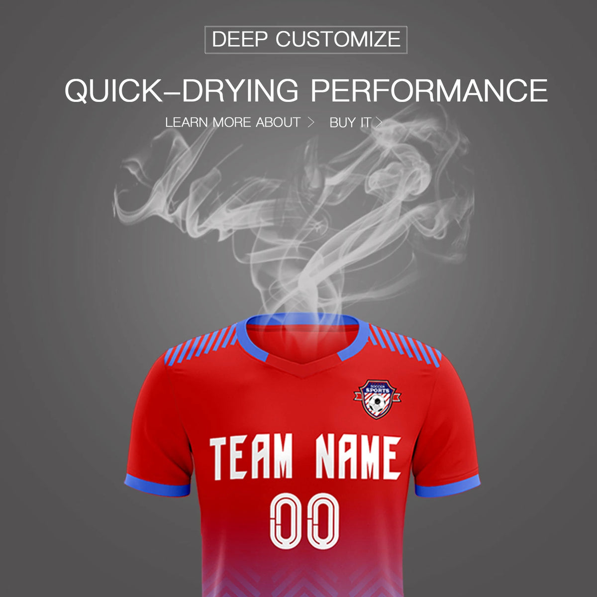 Custom Red Light Blue Printing Sportswear Soccer Sets Jersey