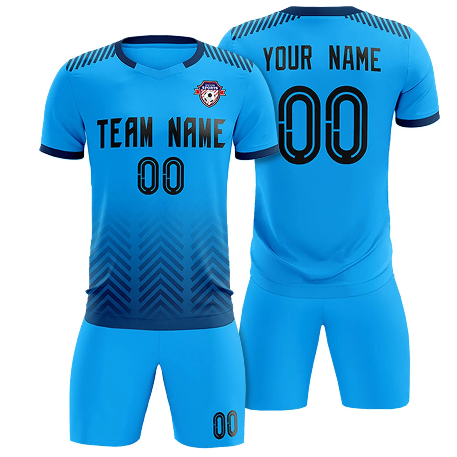 Custom Powder Blue Navy Printing Sportswear Soccer Sets Jersey